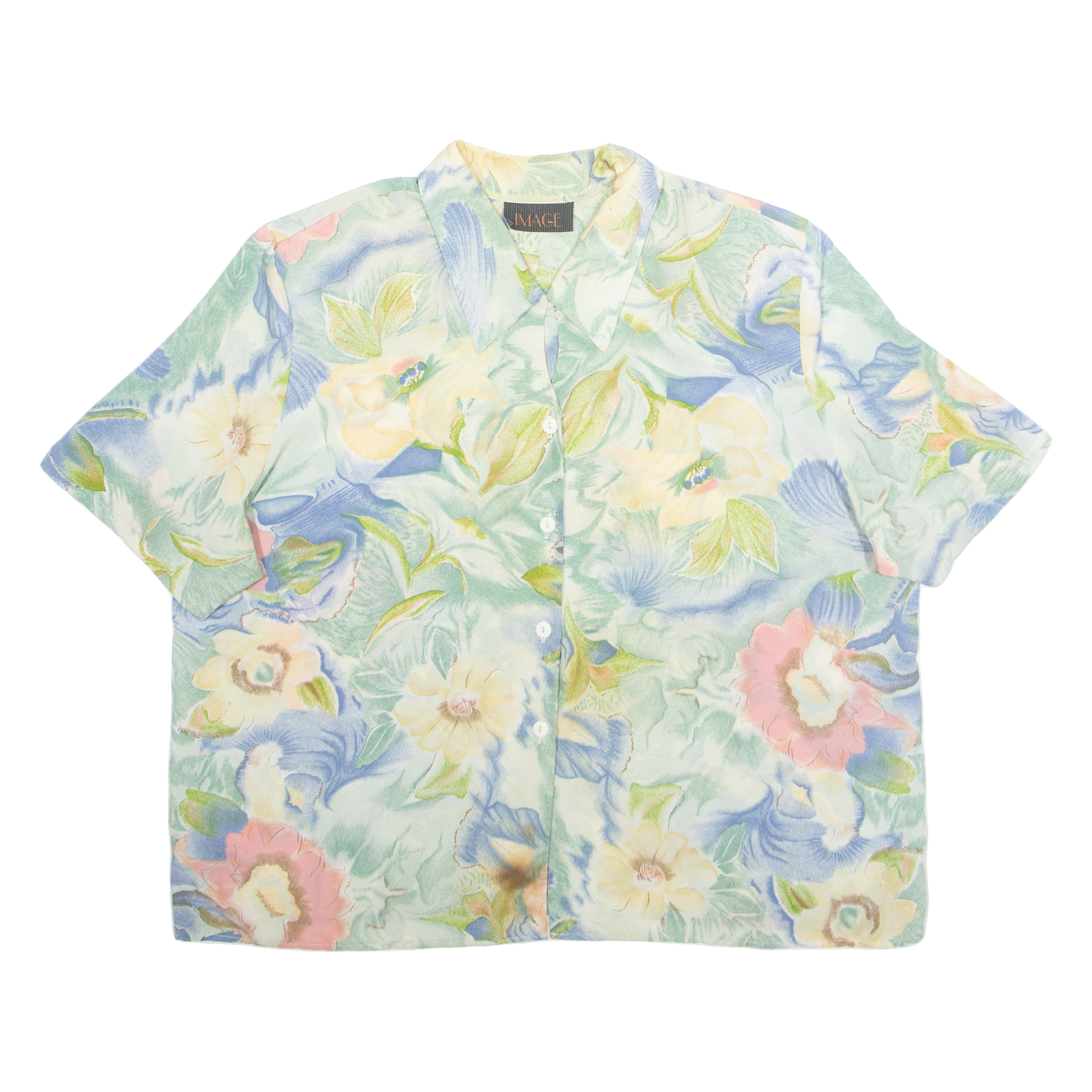 IMAGE Womens Printed Blouse Green Collared Floral 2XL Refurbished - N/A refurbished available on Cerqular