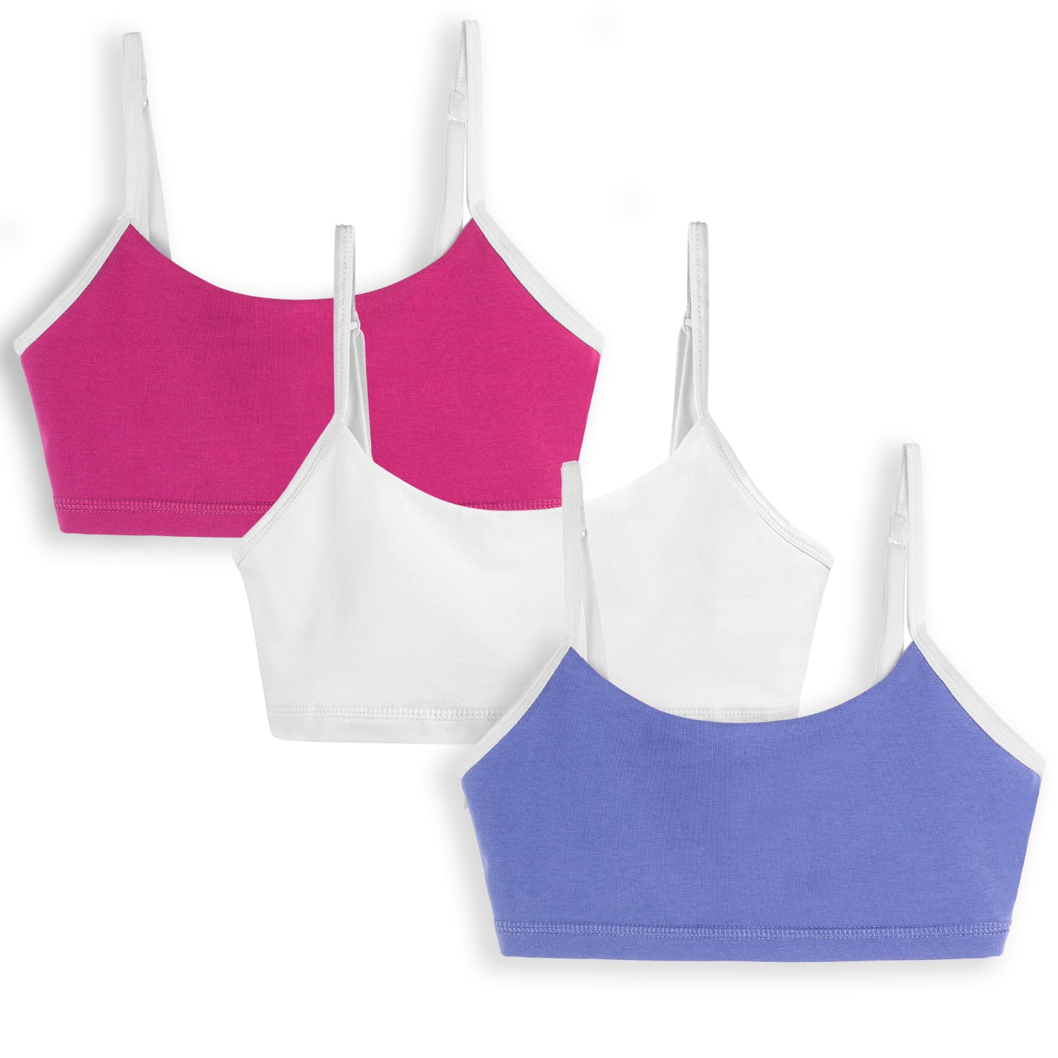 Organic Cotton Girls Bras 3 Pack: Comfortable Bralettes | Color: Raspberry, White and Periwinkle | Size: XX-Large (14) Refurbished - N/A (Note: There is no well-known brand named "M refurbished available on Cerqular