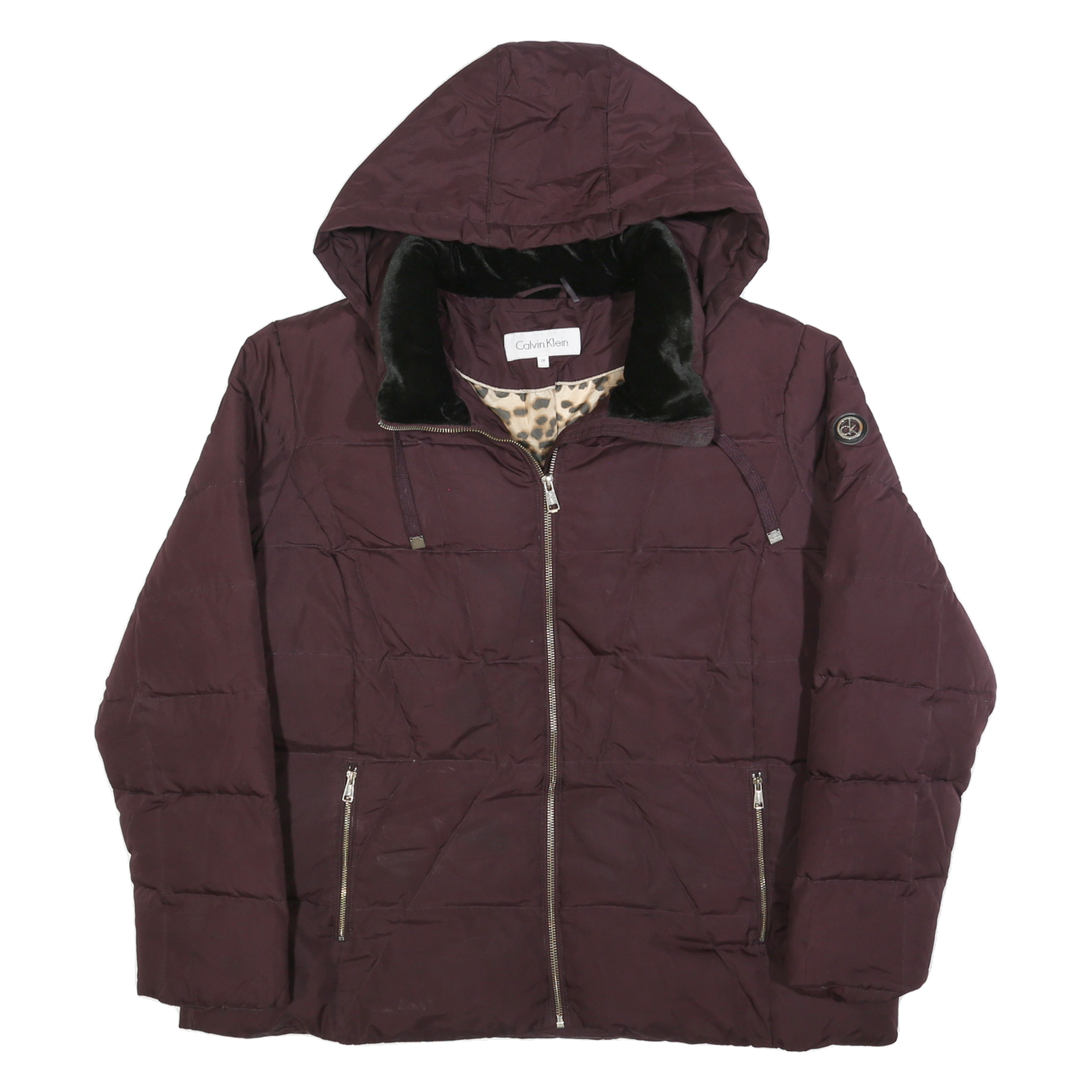 CALVIN KLEIN Womens Maroon Puffer Jacket XL Polyester Blend Hooded Zip Refurbished - N/A refurbished available on Cerqular