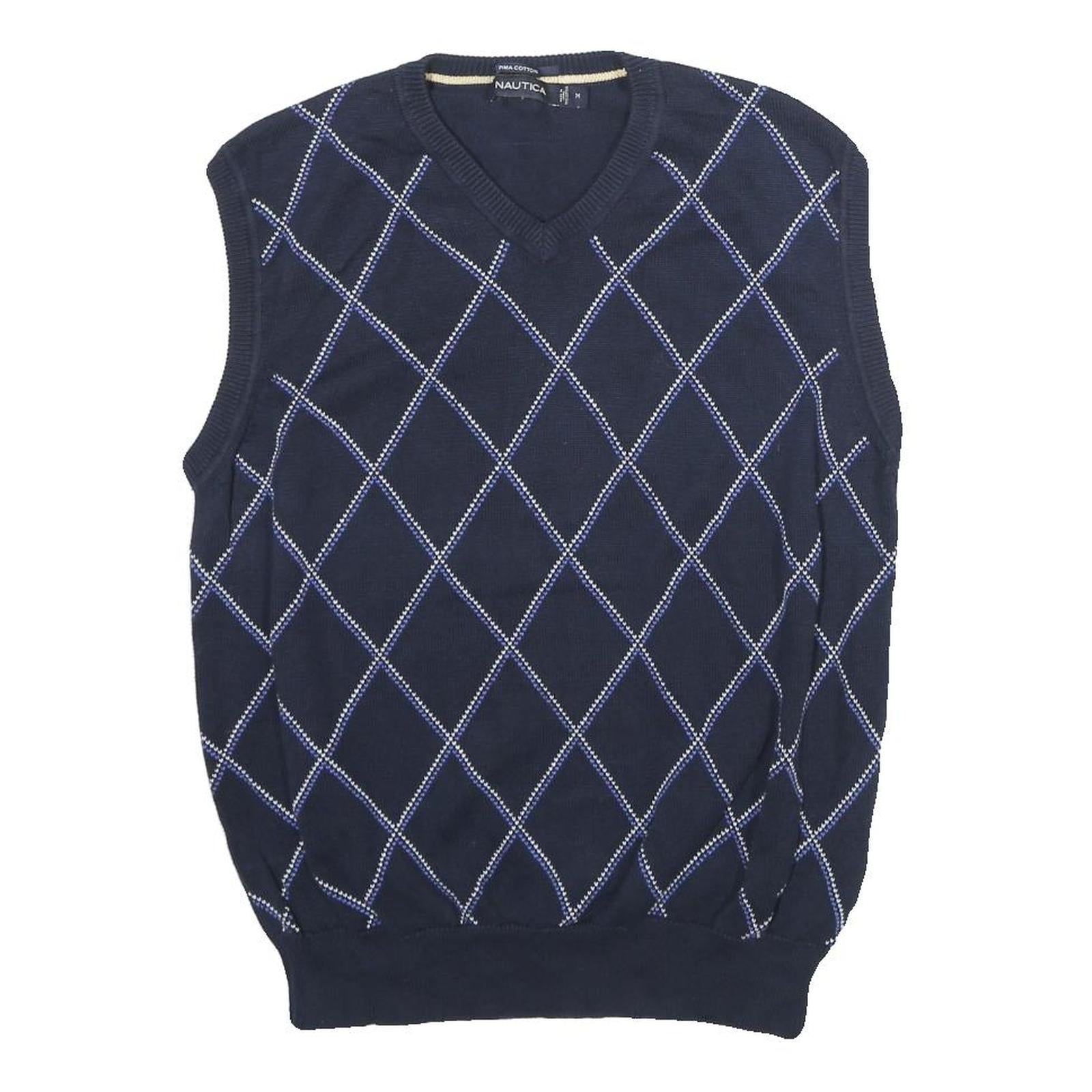 NAUTICA Mens Blue & White Patterned V-Neck Cotton Jumper M Sleeveless Classic Refurbished - N/A refurbished available on Cerqular