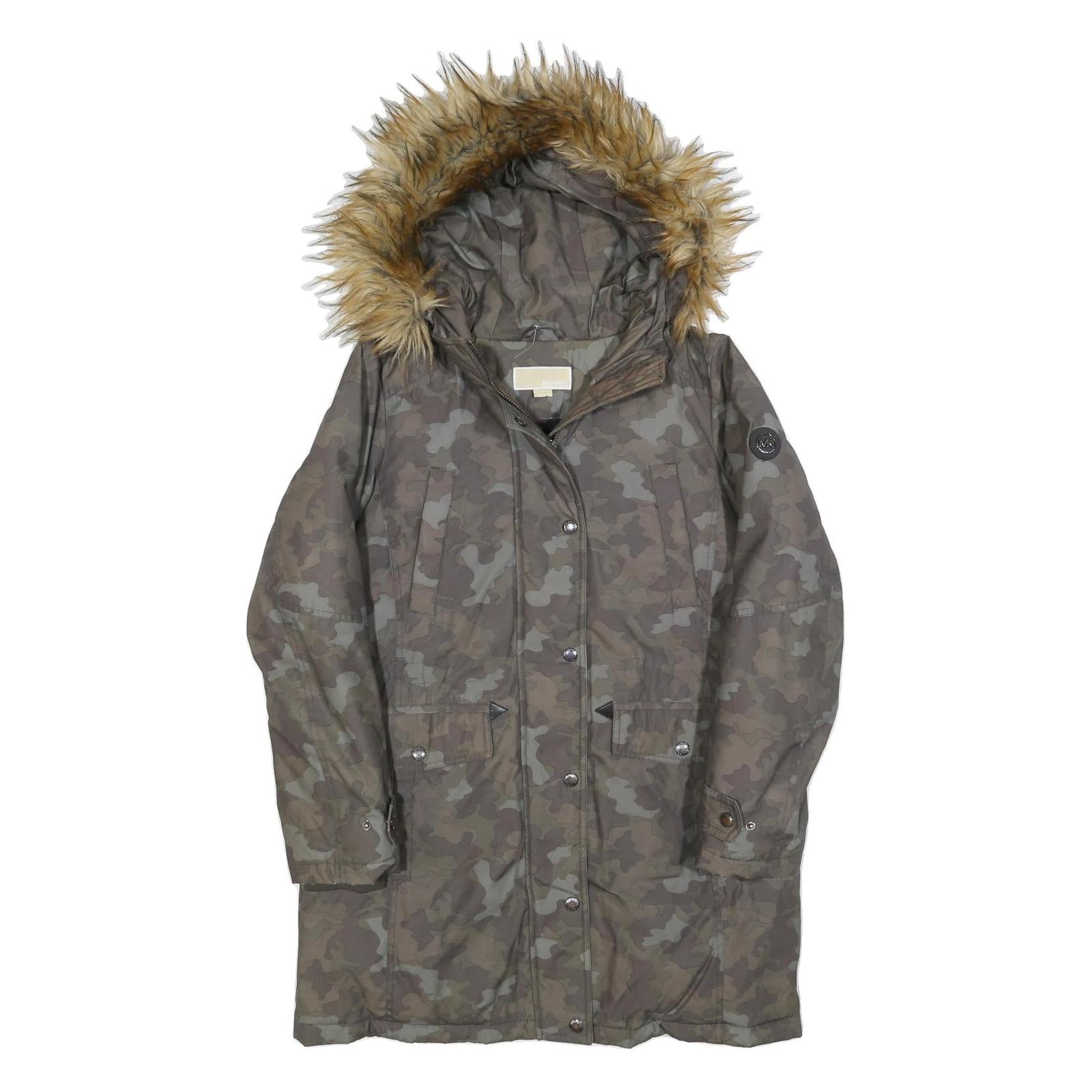 MICHAEL KORS Womens Green & Beige Camo Outdoor Jacket M Polyester Blend Zip Refurbished - N/A refurbished available on Cerqular