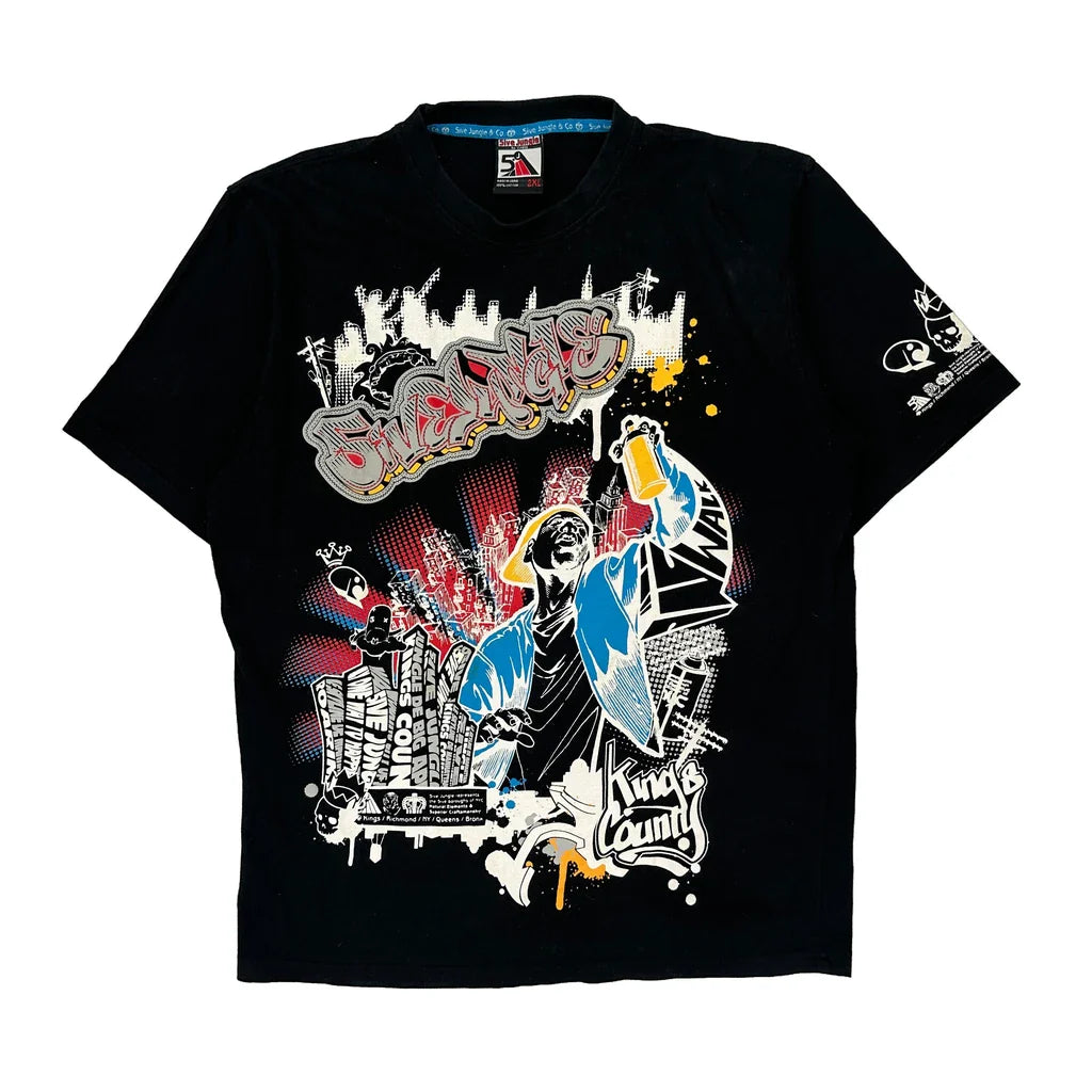 5Ive Jungle Graphic T-Shirt - 2XL Black Cotton Refurbished - Thrifted (note: this is a term often used to describe second- refurbished available on Cerqular
