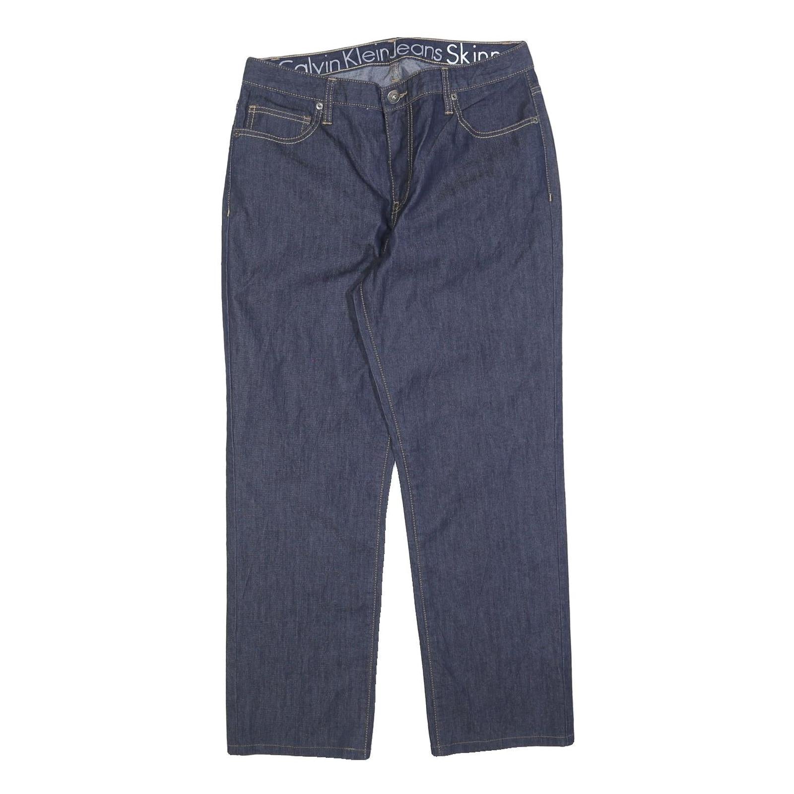 CALVIN KLEIN JEANS Womens Blue Regular Straight Denim Raw W32 L28 Zip Waistband Refurbished - N/A refurbished available on Cerqular