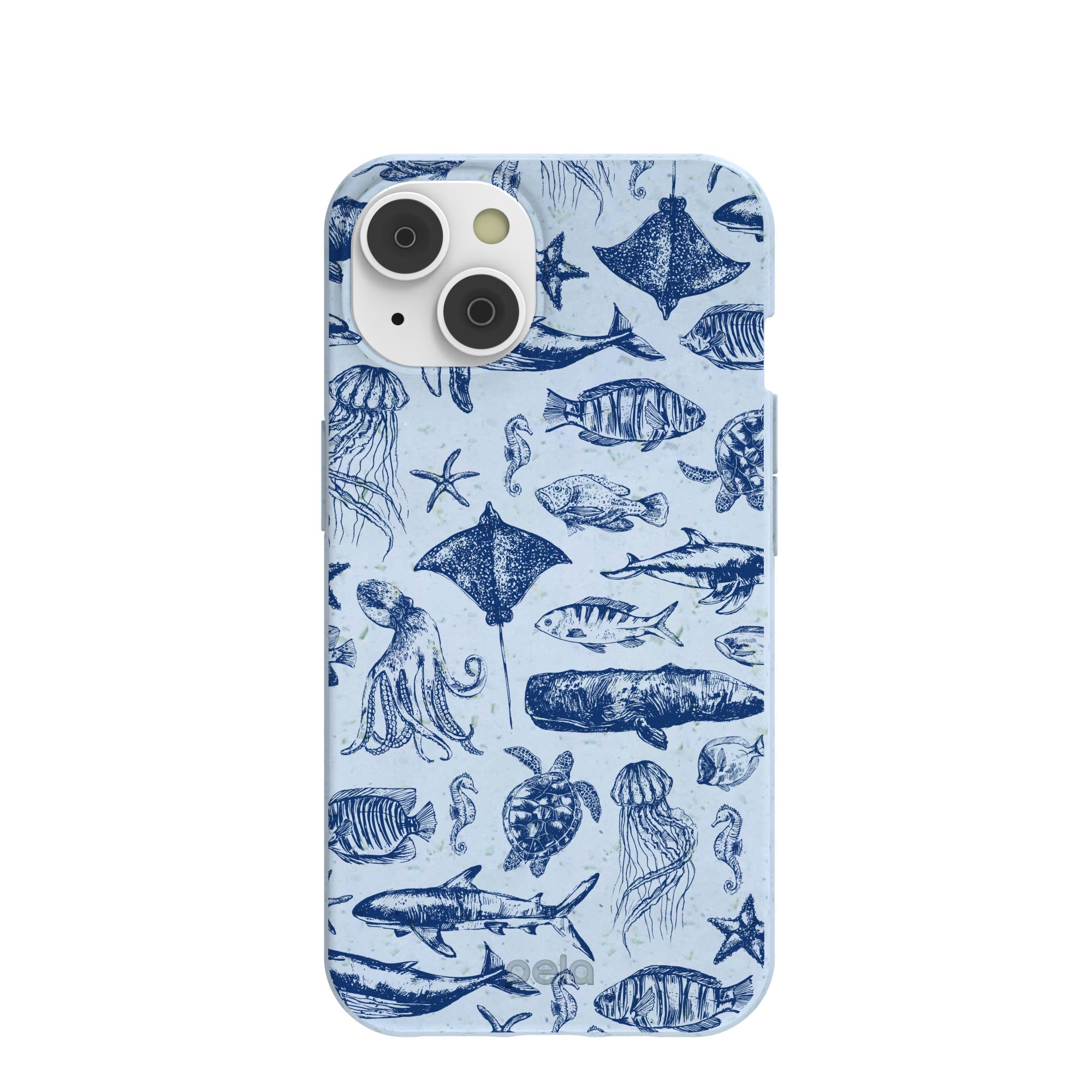Powder Blue Marine Life iPhone 14/16e Case Refurbished - Pela Case refurbished available on Cerqular