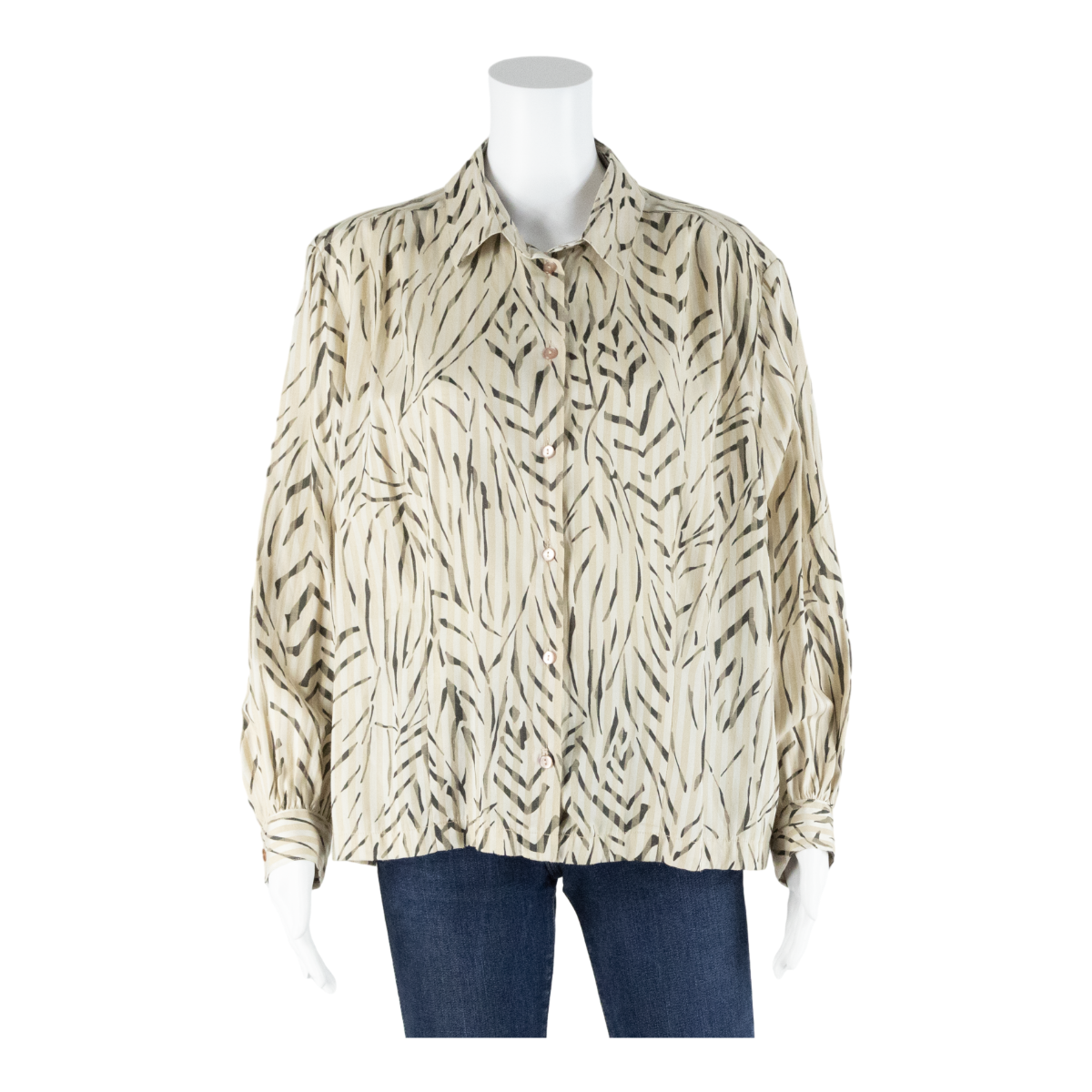 INES Womens Printed Shirt Beige Collared Long Sleeve Striped L Refurbished - N/A refurbished available on Cerqular