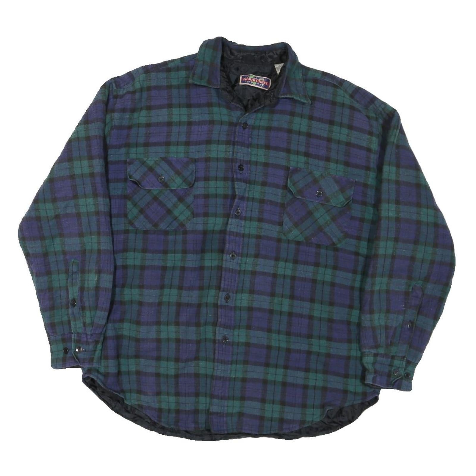 NORTHCREST Mens Blue & Green Plaid Shirt L Cotton Blend Casual Long Sleeve Refurbished - N/A refurbished available on Cerqular