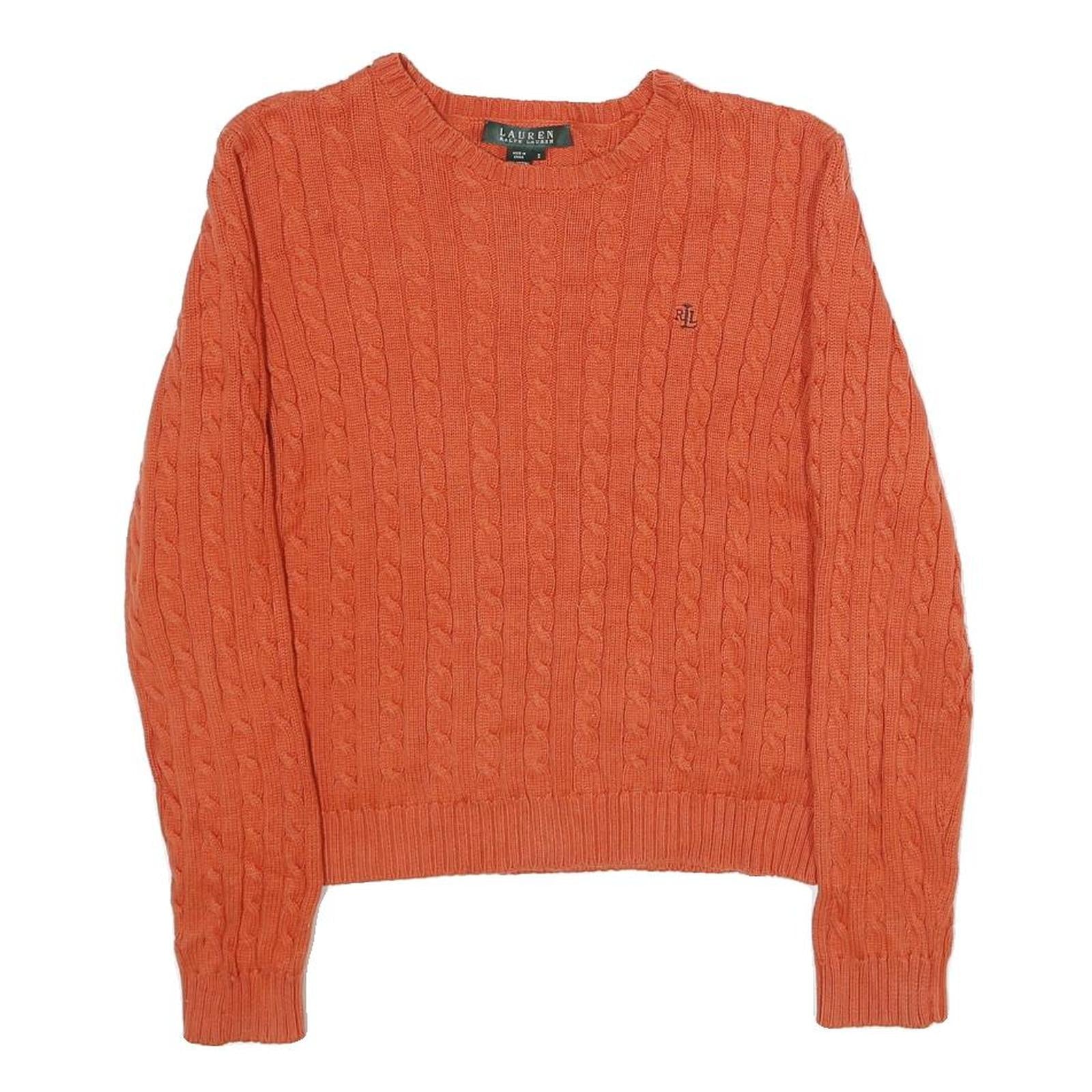 LAUREN RALPH LAUREN Womens Orange Cable Knit Cotton Crew Neck Jumper S Classic Refurbished - N/A refurbished available on Cerqular