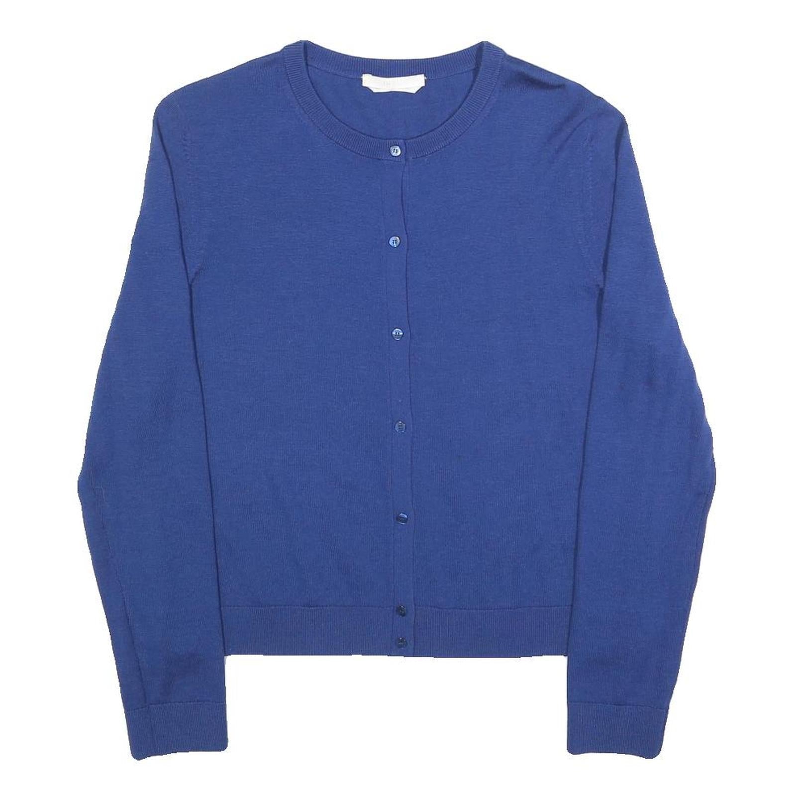 HUGO BOSS Womens Blue Plain Button Up Jumper Crew Neck Basic Knit M Refurbished - N/A refurbished available on Cerqular