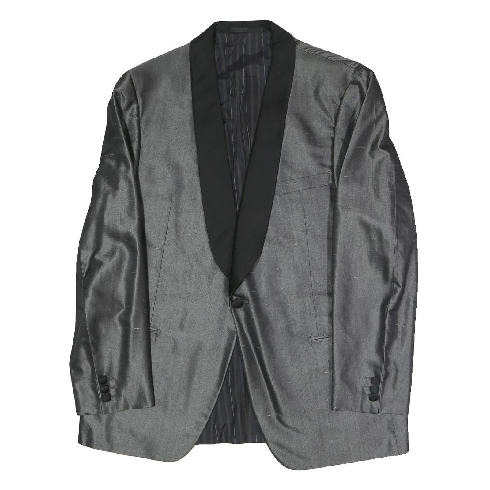 Mens Grey & Black Formal Button Jacket L Polyester Blend Shawl Collar Plain Refurbished - N/A refurbished available on Cerqular