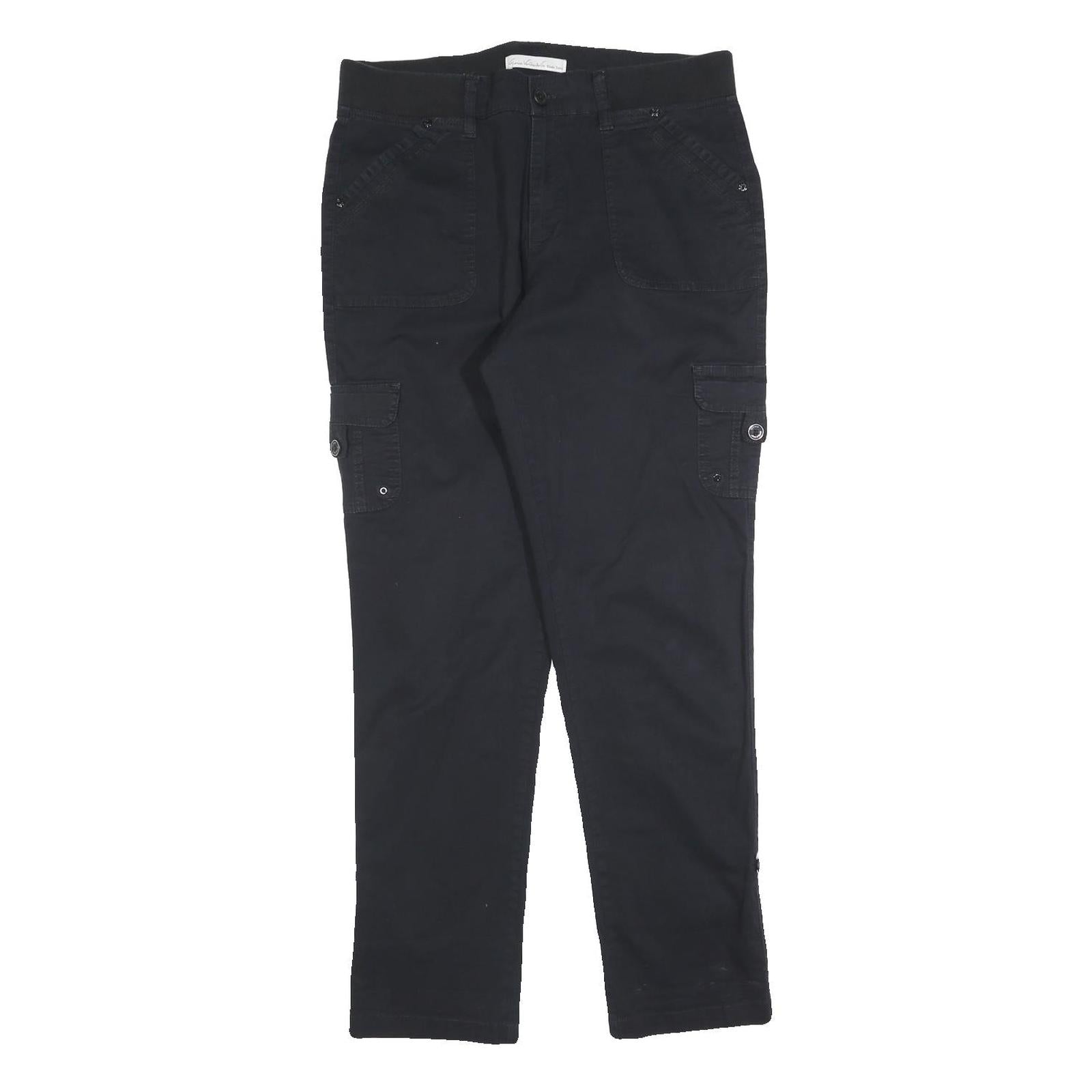 GLORIA VANDERBLIT Womens Black Cotton Blend Slim Cargo Trousers W32 L30 Refurbished - N/A refurbished available on Cerqular