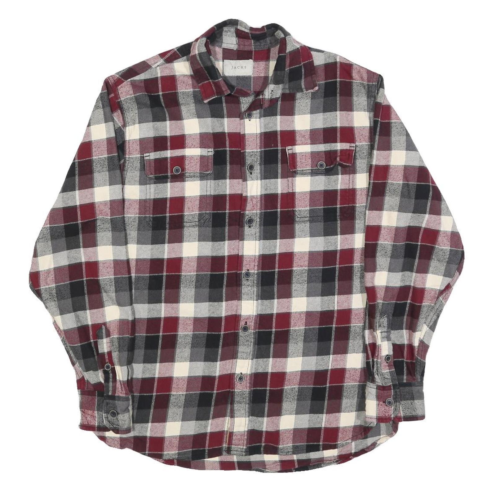 JACHS Mens Burgundy Black & Cream Check Shirt M Casual Long Sleeve Cotton Blend Refurbished - N/A refurbished available on Cerqular
