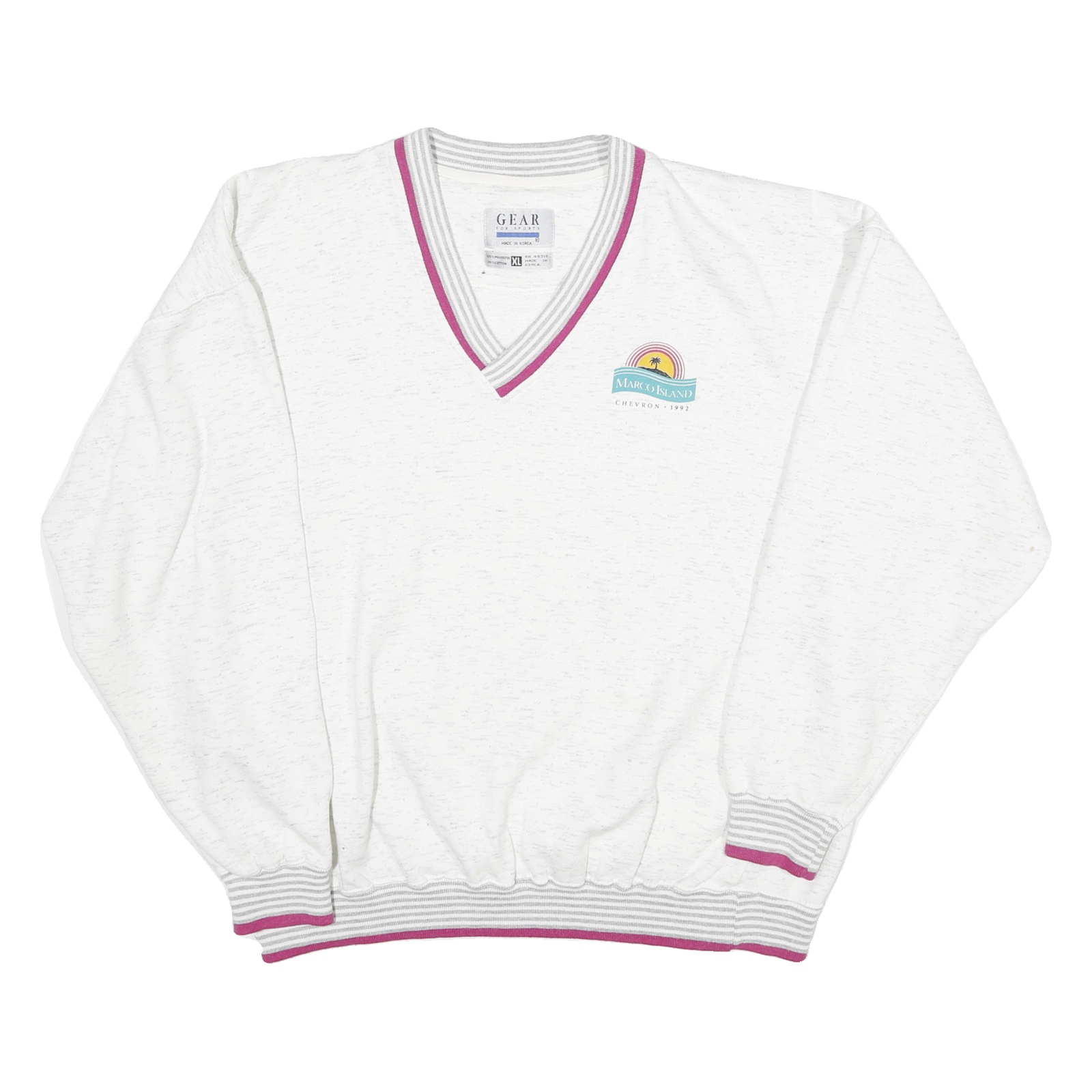 GEAR Mens White Sweatshirt XL V-Neck Cotton Blend Casual Retro Style Refurbished - N/A refurbished available on Cerqular