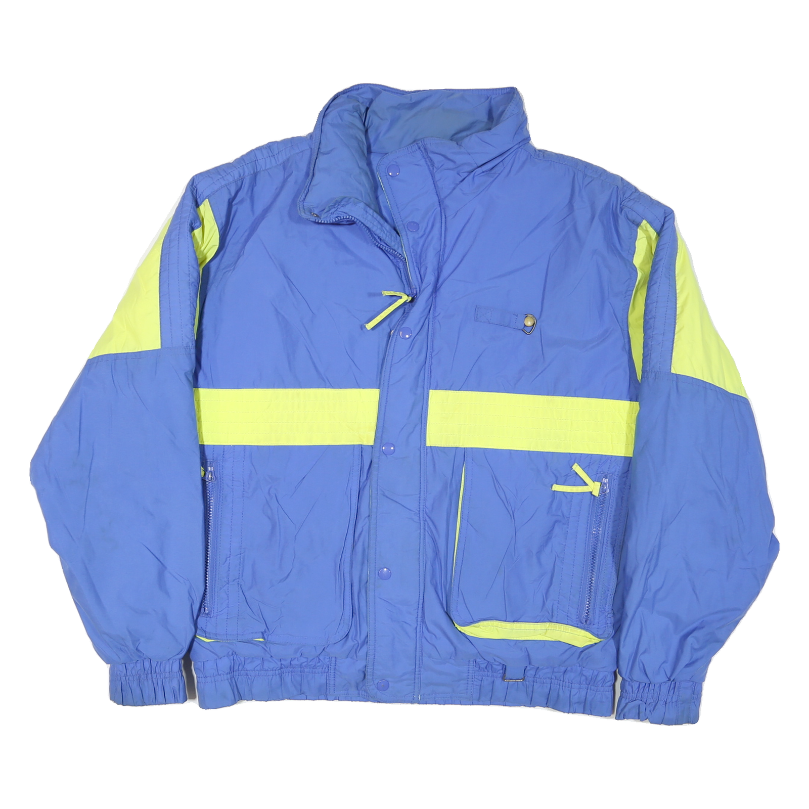 Mens Blue & Yellow Plain Jacket L Polyester Zip Casual Retro Sporty Refurbished - N/A refurbished available on Cerqular