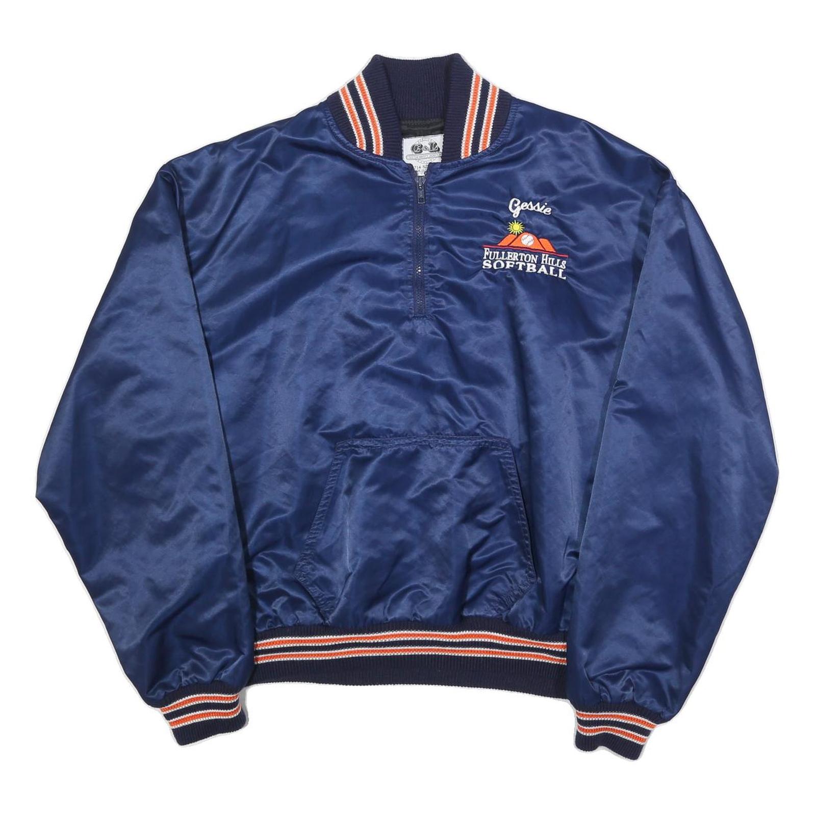 C&L Mens Blue Nylon Baseball Softball Jacket XL Polyester Button Bomber Refurbished - N/A refurbished available on Cerqular