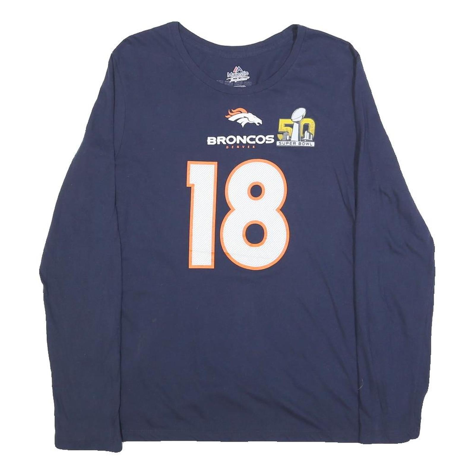 MAJESTIC Womens Blue Denver Broncos T-Shirt XL Long Sleeve Crew Neck Manning 18 Refurbished - N/A refurbished available on Cerqular