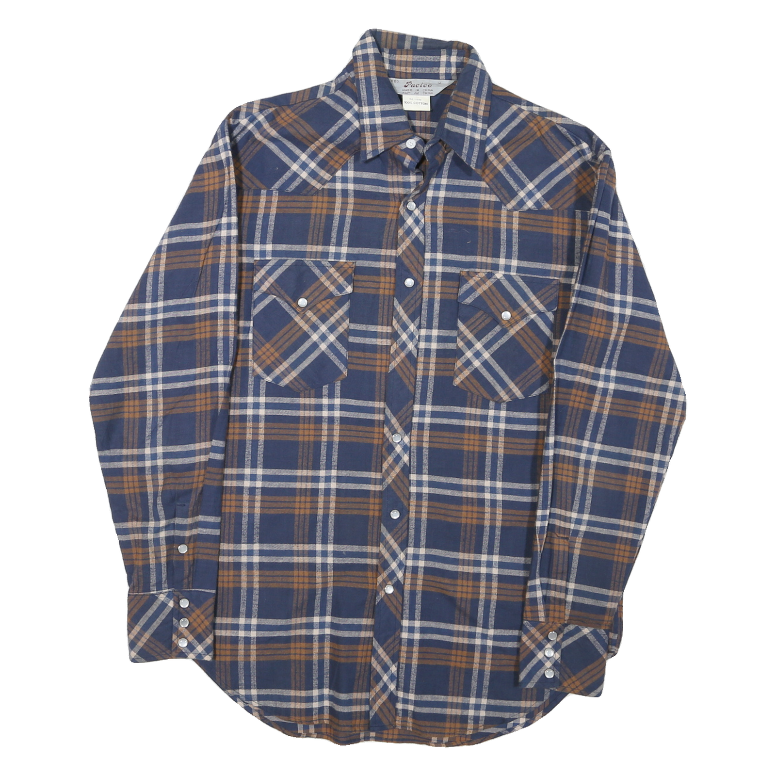 PACICO Mens Blue & Brown Check Shirt M Cotton Casual Long Sleeve Buttons Refurbished - N/A refurbished available on Cerqular