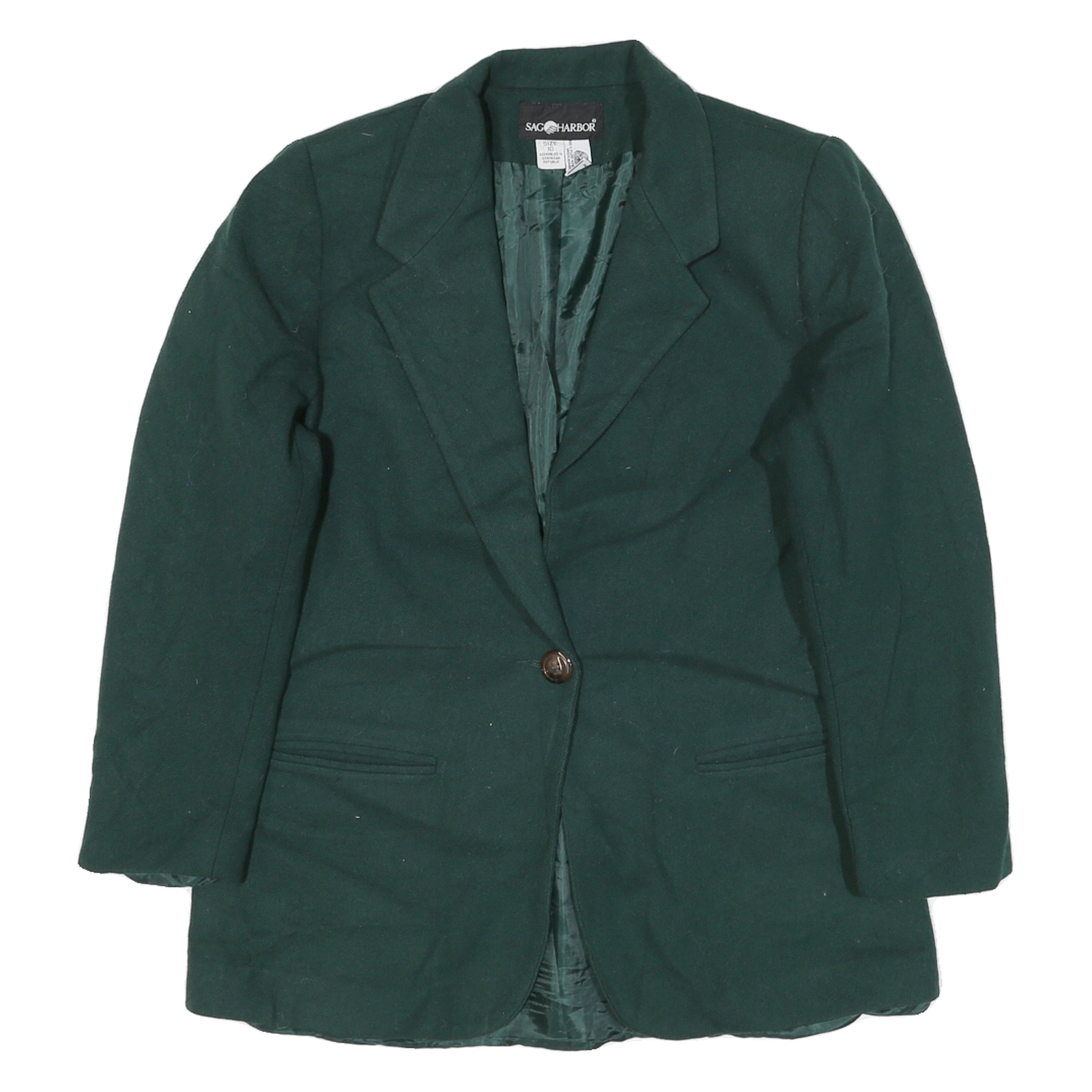 SAG HARBOR Womens Green Wool Blazer Jacket UK 10 Classic Button Closure Tailored Refurbished - N/A refurbished available on Cerqular