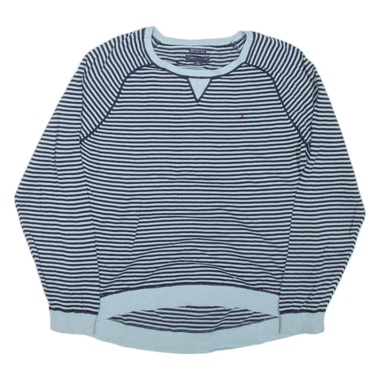 TOMMY HILFIGER Womens Patterned Jumper Blue Striped Tight Knit XL Refurbished - N/A refurbished available on Cerqular