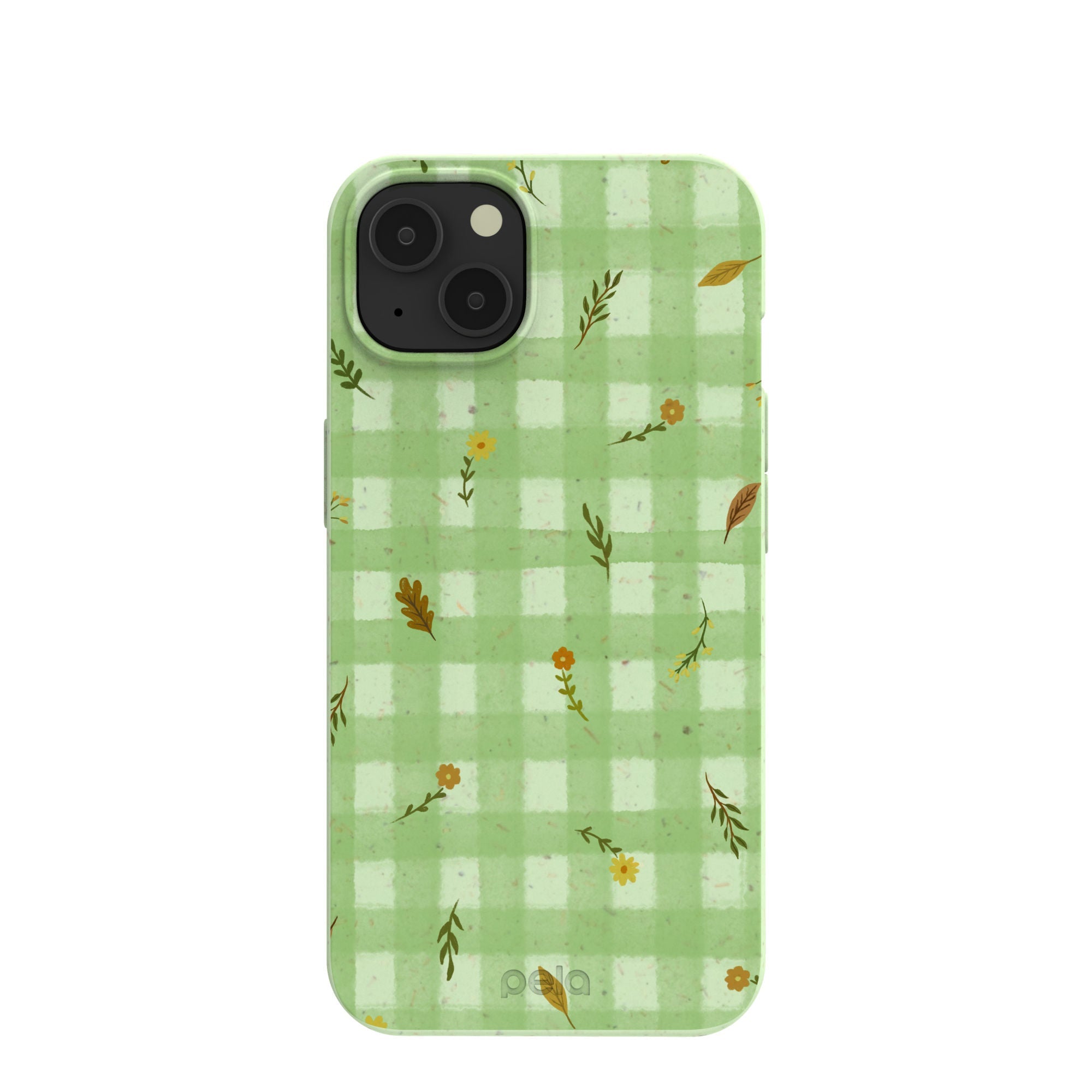 Sage Green Fall Gingham iPhone 13 Case Refurbished - Pela Case refurbished available on Cerqular