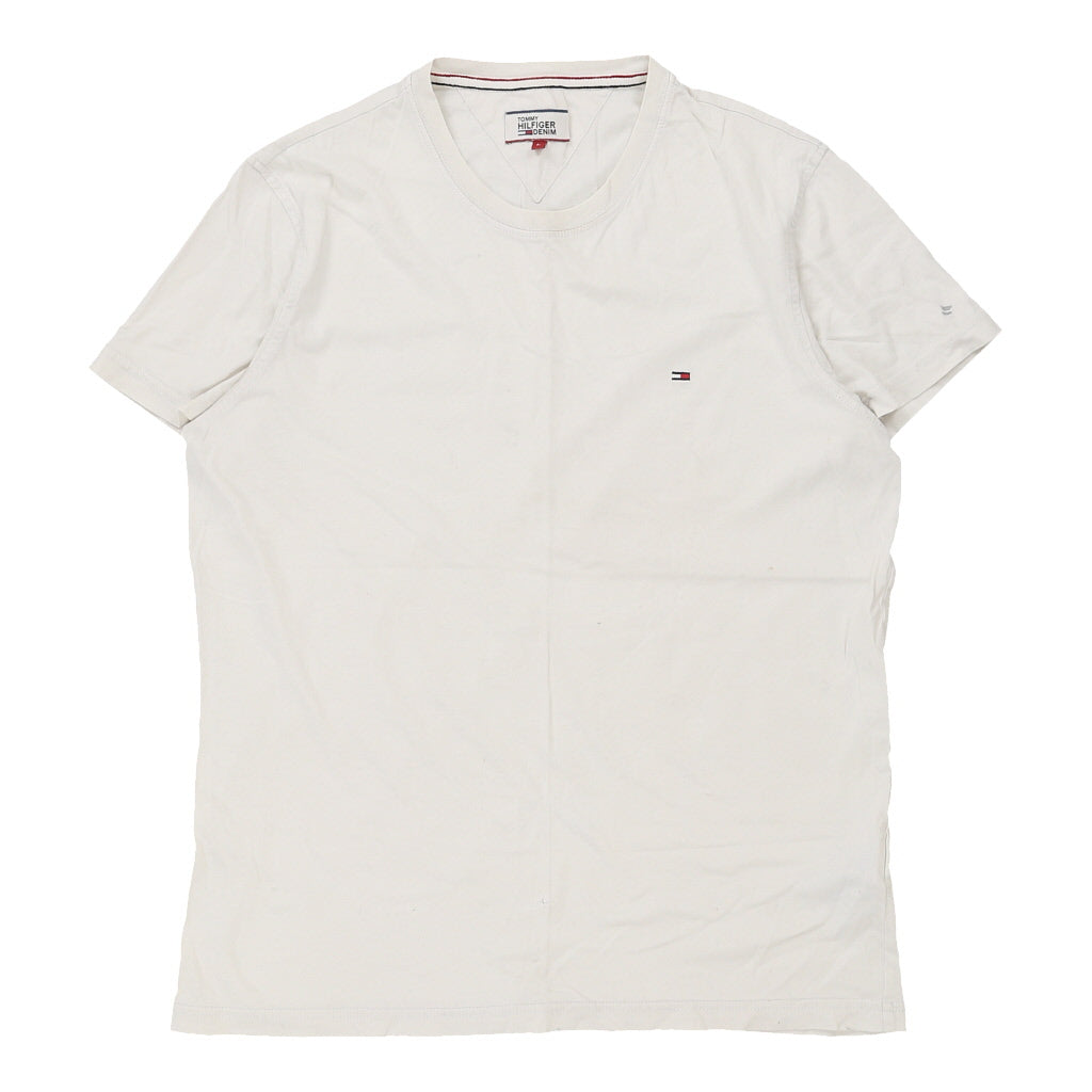 Tommy Hilfiger Denim T-Shirt - Large White Cotton Refurbished - Thrifted (note: this is a term often used to describe second- refurbished available on Cerqular
