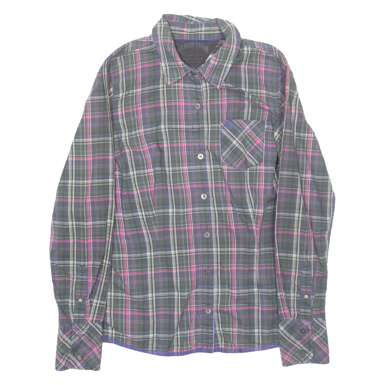 HILFIGER DENIM Womens Shirt Grey Check Long Sleeve M Refurbished - N/A refurbished available on Cerqular