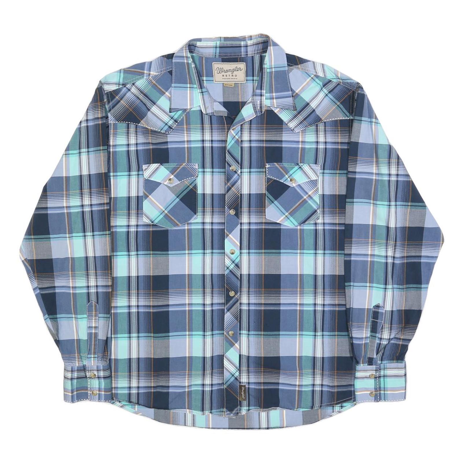 WRANGLER Mens Blue & Green Check Shirt XL Western Style Casual Retro Cotton Refurbished - N/A refurbished available on Cerqular