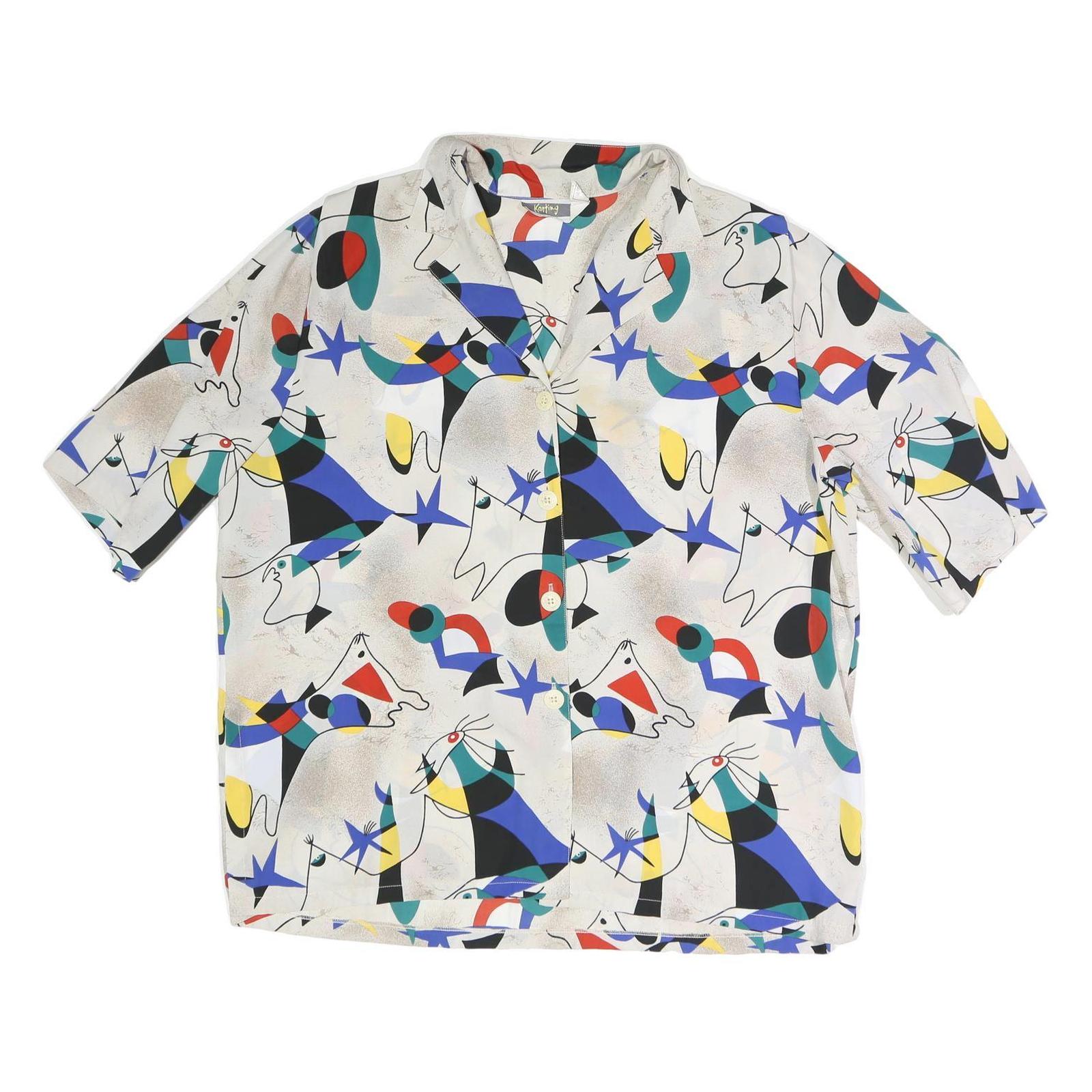 KARTING Womens White Printed Shirt Short Sleeve Collared 2XL Artistic Design Refurbished - N/A refurbished available on Cerqular