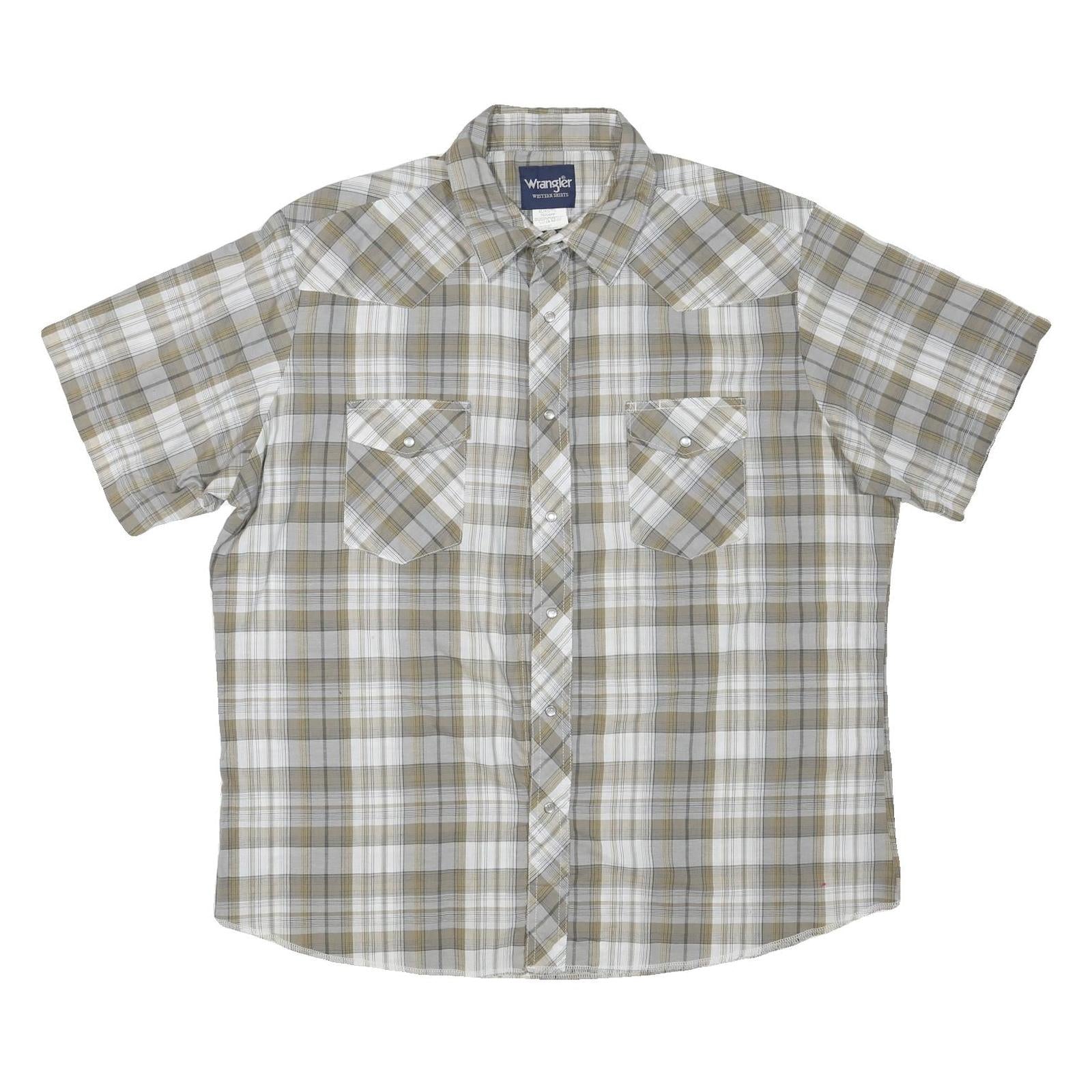 WRANGLER Mens Beige & White Checked Short Sleeve Shirt XL Cotton Blend Casual Refurbished - N/A refurbished available on Cerqular