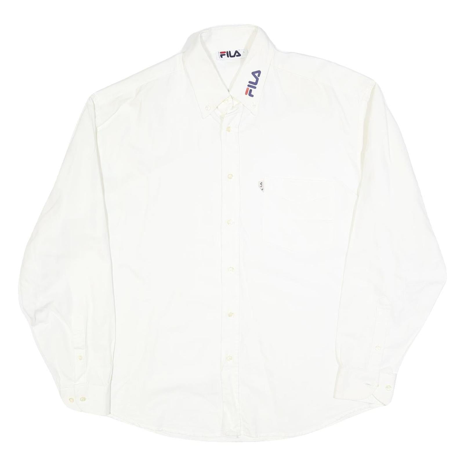 FILA Mens White Cotton Blend Shirt L Button Down Collar Long Sleeve Classic Refurbished - N/A refurbished available on Cerqular