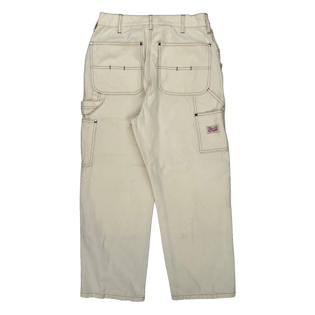 Unbranded Double Knee Carpenter Trousers - 27W UK 8 Cream Cotton Refurbished - Thrifted (note: this is a term often used to describe second- refurbished available on Cerqular