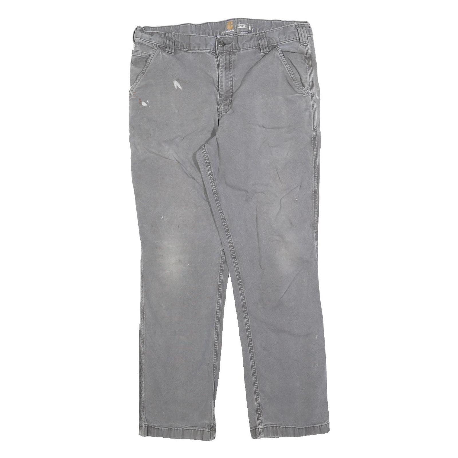 CARHARTT Mens Relaxed Grey Cotton Blend Trousers W36 L29 Workwear Zip Closure Refurbished - N/A refurbished available on Cerqular