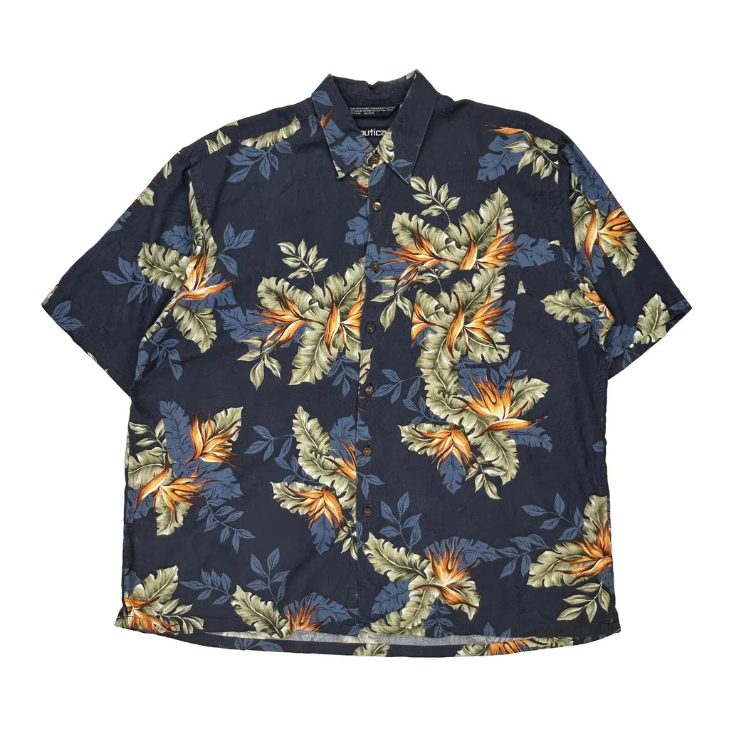 Buy Nautica Floral Hawaiian Shirt - XL Blue Viscose Blend Refurbished - $25.11 Nautica Floral Hawaiian Shirt - XL Blue Viscose Blend Refurbished - Thrifted (note: this is a term often used to describe second- refurbished available on Cerqular