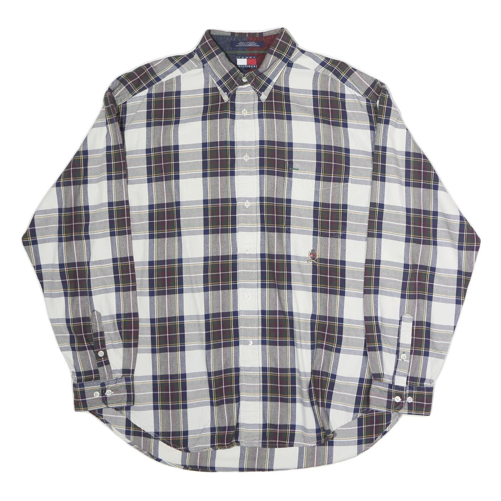 TOMMY HILFIGER Mens Blue Brown Check Shirt XL Button Down Collar Long Sleeve Refurbished - N/A refurbished available on Cerqular