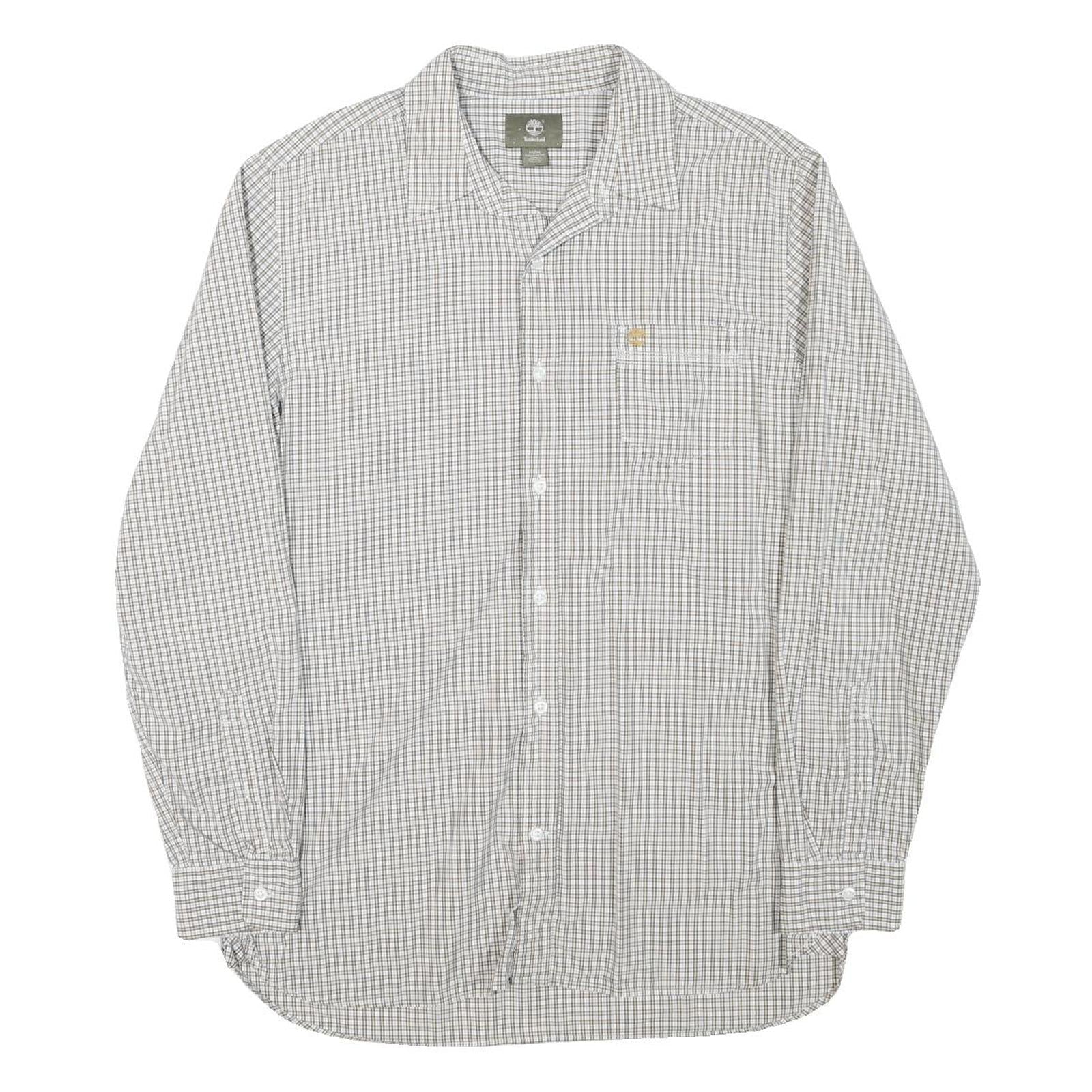 TIMBERLAND Mens White & Grey Check Shirt M Long Sleeve Cotton Blend Casual Refurbished - N/A refurbished available on Cerqular