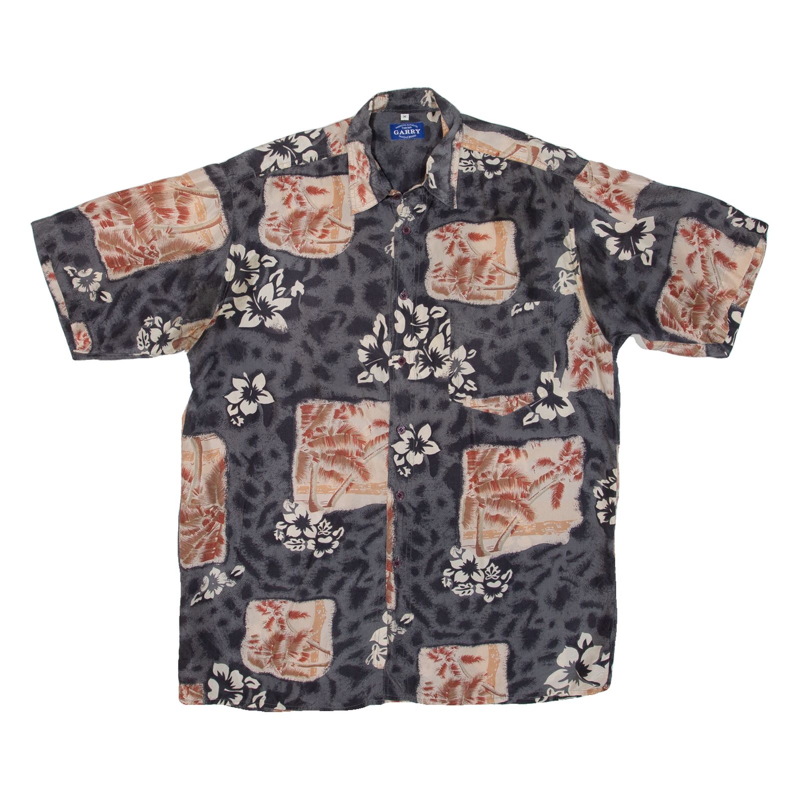 GARRY Mens Hawaiian Shirt Grey Silk Floral M Refurbished - N/A refurbished available on Cerqular