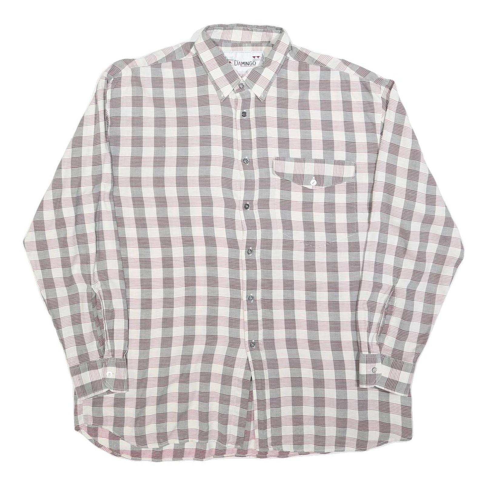 DAMINGO Mens Grey & Maroon Check Shirt XL Cotton Blend Long Sleeve Button Refurbished - N/A refurbished available on Cerqular