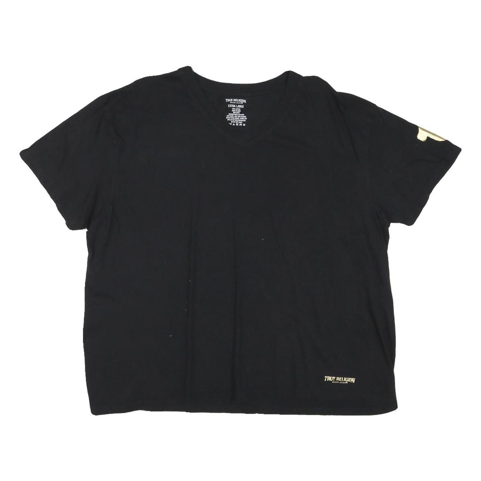 TRUE RELIGION Mens Black V-Neck T-Shirt XL Cotton Blend Graphic Sleeve Logo Refurbished - N/A refurbished available on Cerqular