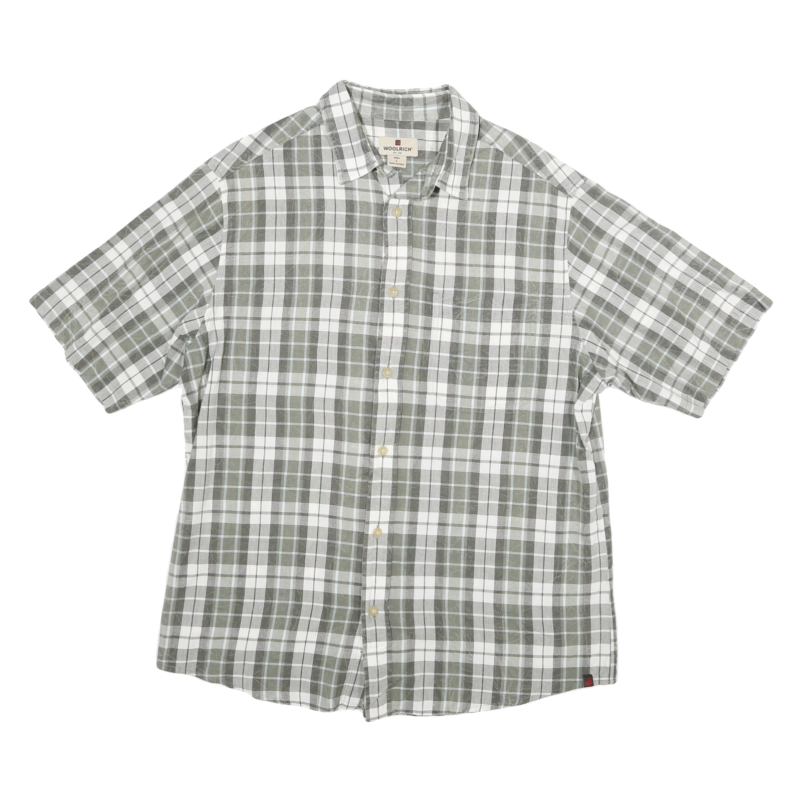 WOOLRICH Mens Green & White Check Cotton Blend Shirt L Short Sleeve Casual Refurbished - N/A refurbished available on Cerqular