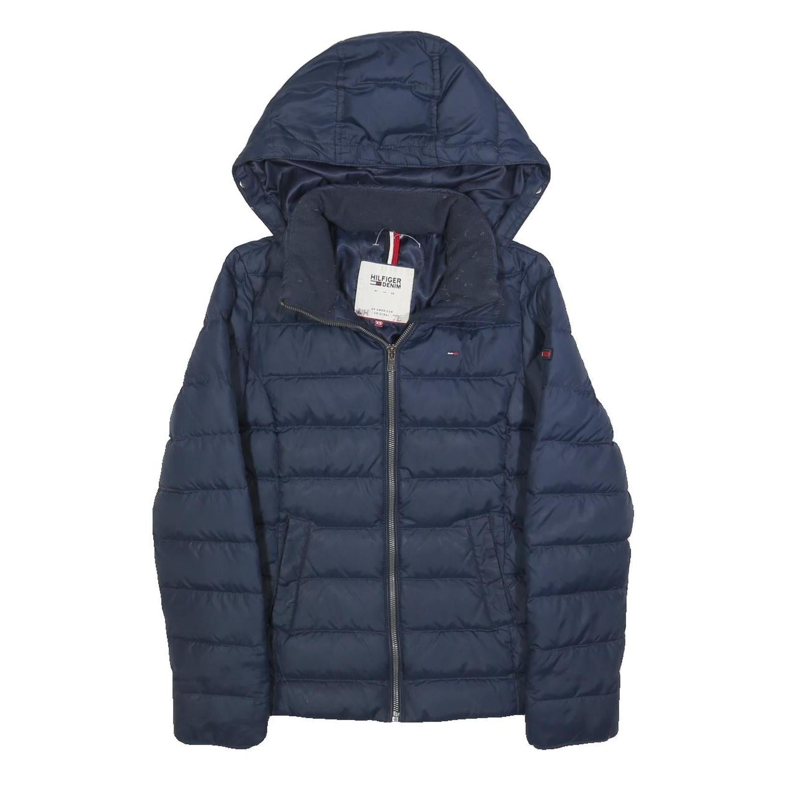 TOMMY HILFIGER Womens Navy Bomber Jacket XS Polyester Blend Plain Zip Hooded Refurbished - N/A refurbished available on Cerqular
