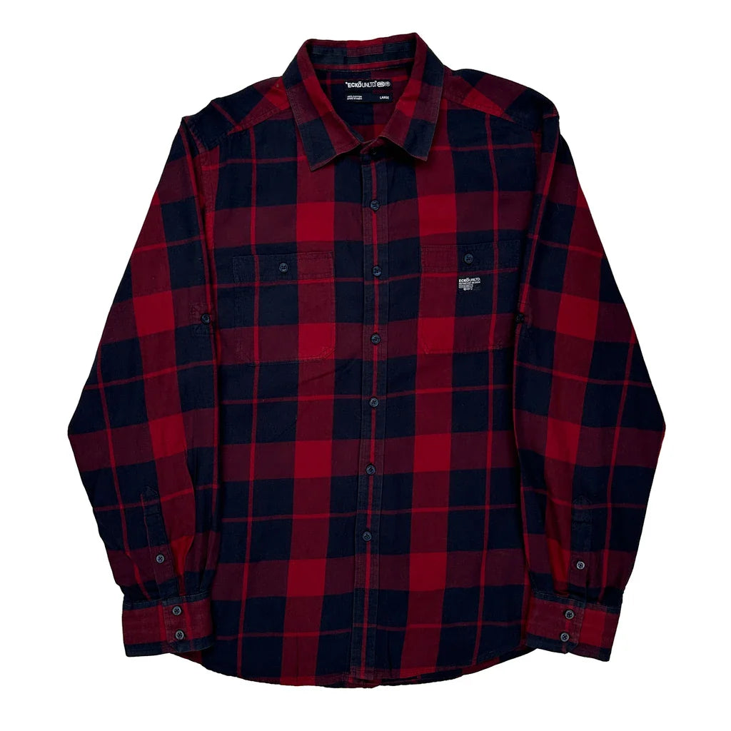 Ecko Unltd Checked Flannel Shirt - Large Navy Cotton Refurbished - Thrifted (note: this is a term often used to describe second- refurbished available on Cerqular