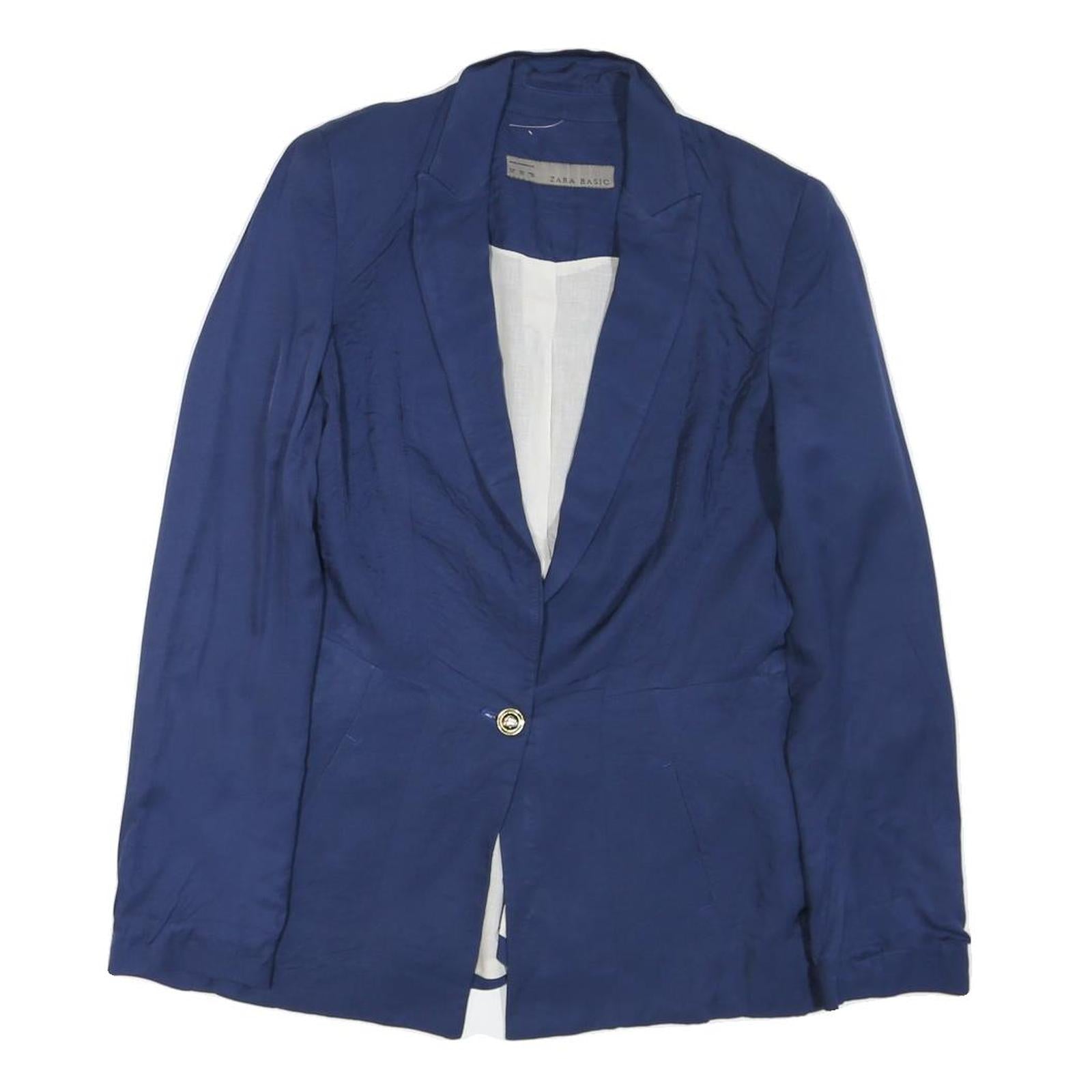 ZARA Womens Blue Single Button Cotton Blend Jacket S Plain Casual Tailored Refurbished - N/A refurbished available on Cerqular