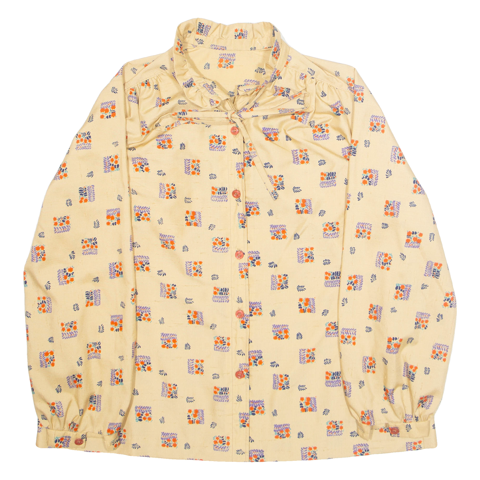 Womens Printed Blouse Beige High Neck Long Sleeve Crazy Pattern M Refurbished - N/A refurbished available on Cerqular
