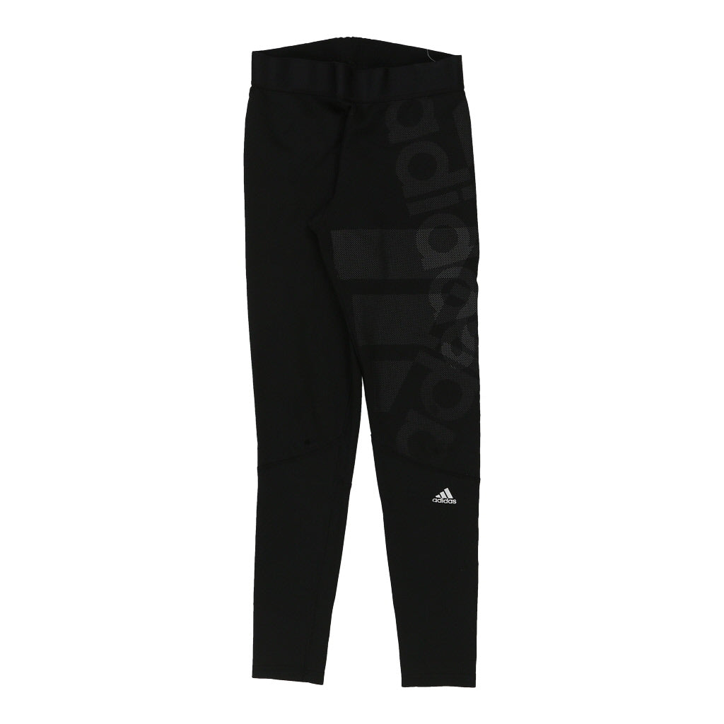Adidas Spellout Leggings - Medium Black Polyester Refurbished - Thrifted (note: this is a term often used to describe second- refurbished available on Cerqular