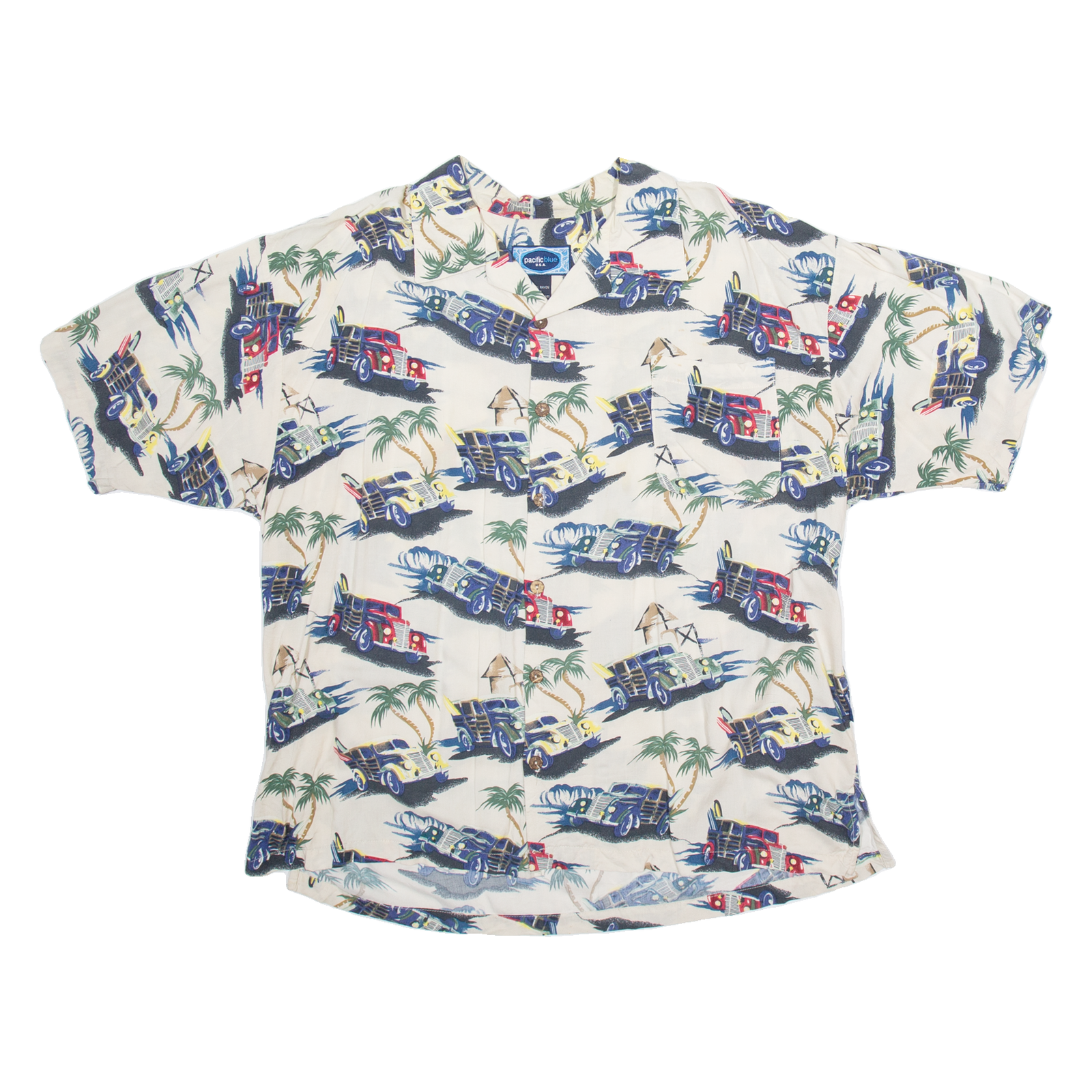 PACIFIC BLUE Mens Hawaiian Shirt Cream Crazy Pattern XL Refurbished - N/A refurbished available on Cerqular
