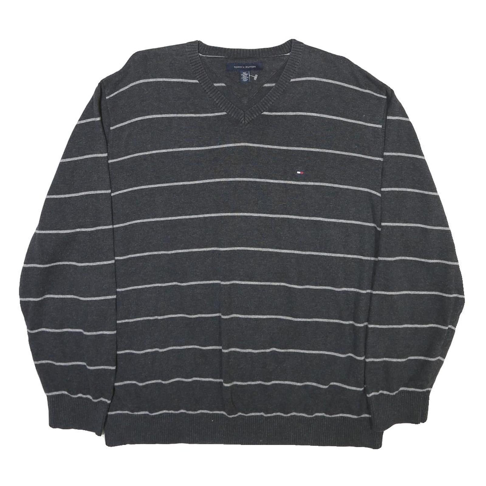 TOMMY HILFIGER Mens Grey & Light Grey Patterned V Neck Basic Knit 2XL Jumper Refurbished - N/A refurbished available on Cerqular