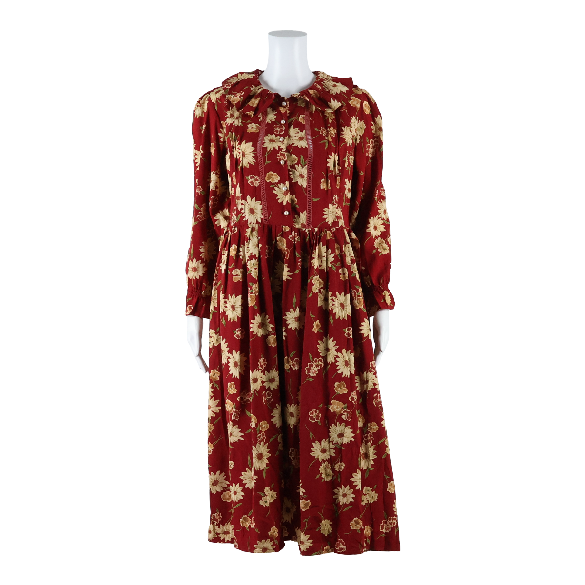 GOOD DAY HOUSE Womens A-Line Dress Red Floral Long Sleeve Midi L Refurbished - N/A refurbished available on Cerqular