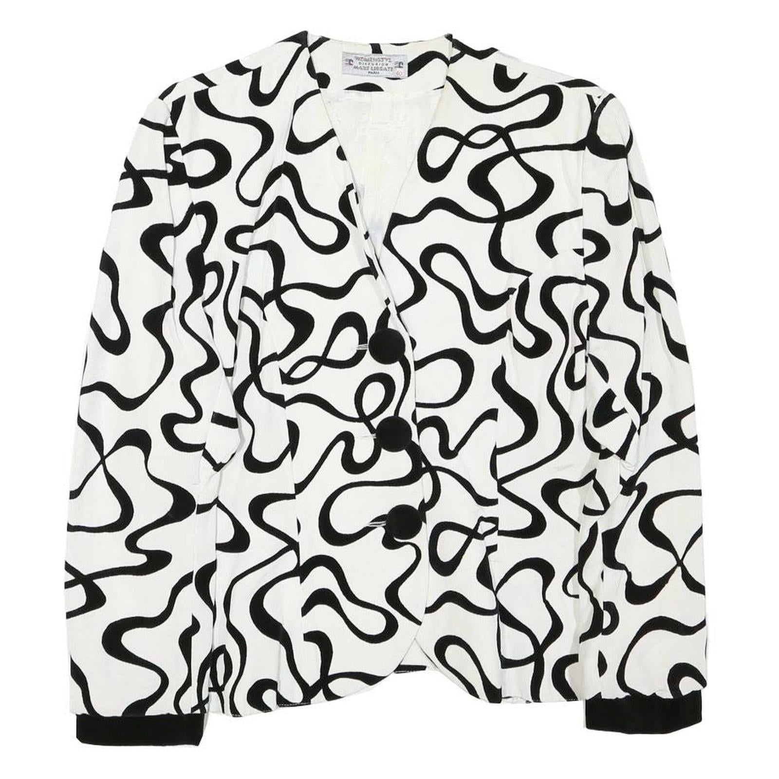 WOMENSTYL Womens White & Black Abstract Pattern Button Cotton Blend Jacket M Refurbished - N/A refurbished available on Cerqular