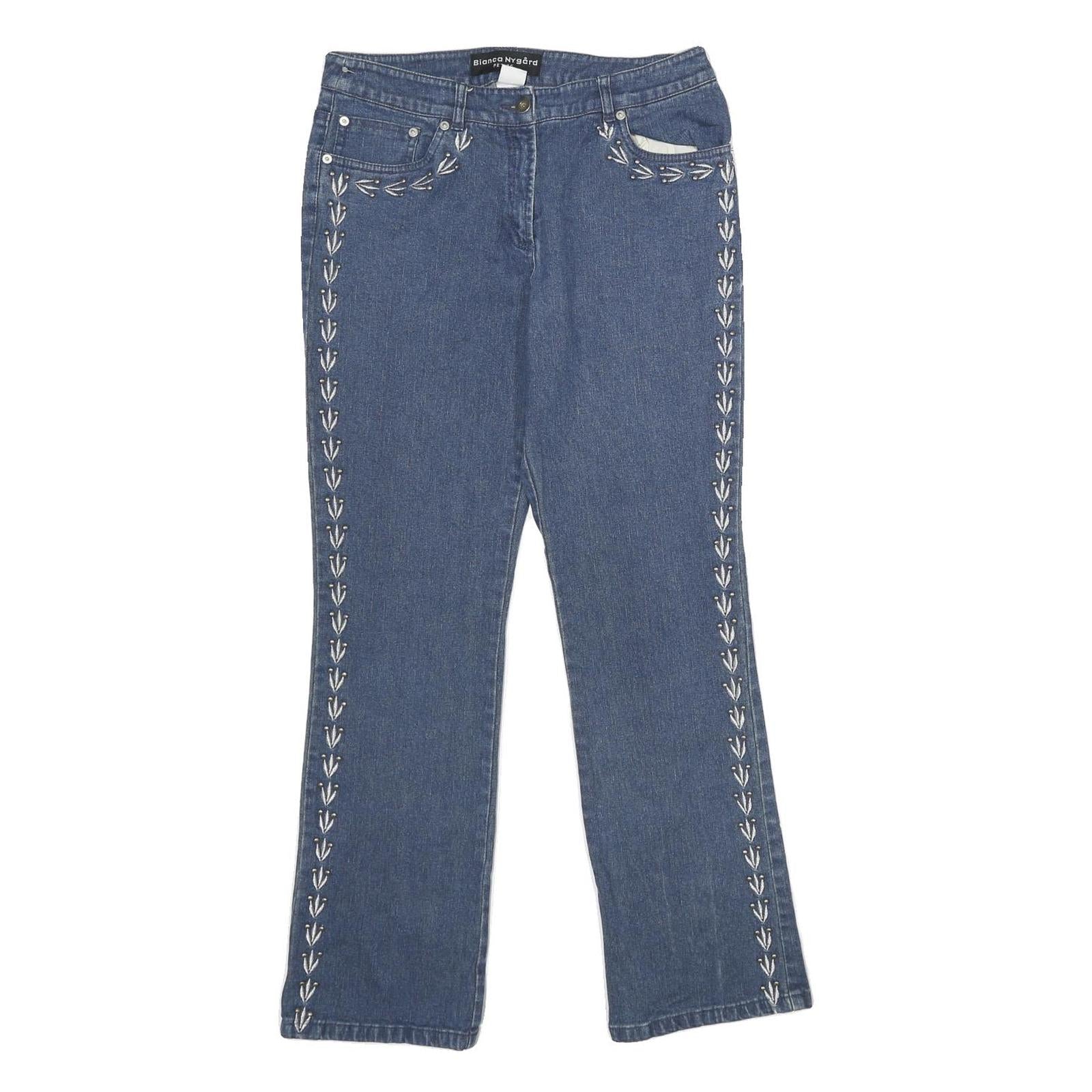 BIANCA NYGARD Womens Regular Fit Blue Denim Jeans W30 L30 Embroidered Detail Refurbished - N/A refurbished available on Cerqular
