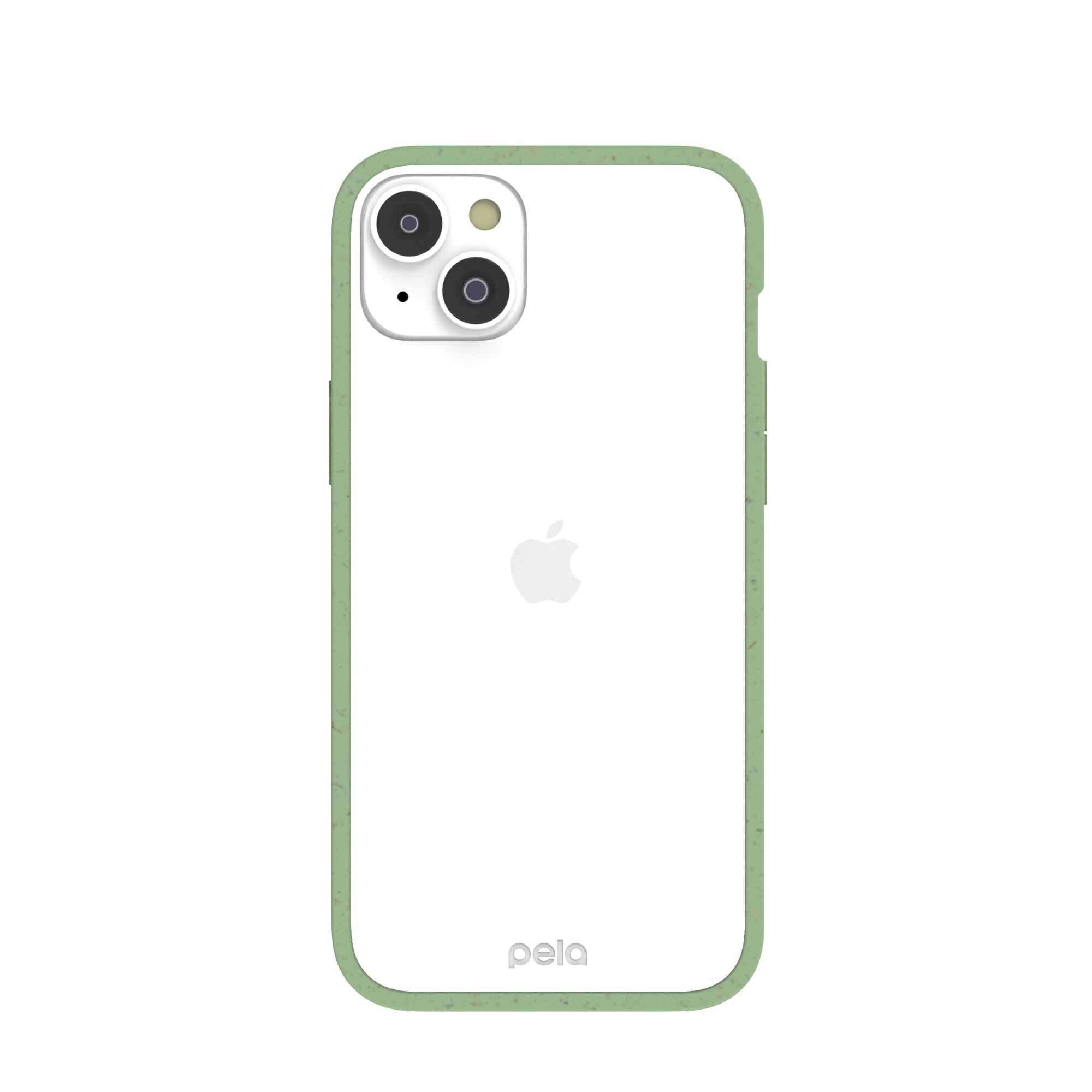 Clear iPhone 14 Plus Case with Sage Green Ridge Refurbished - Pela Case refurbished available on Cerqular