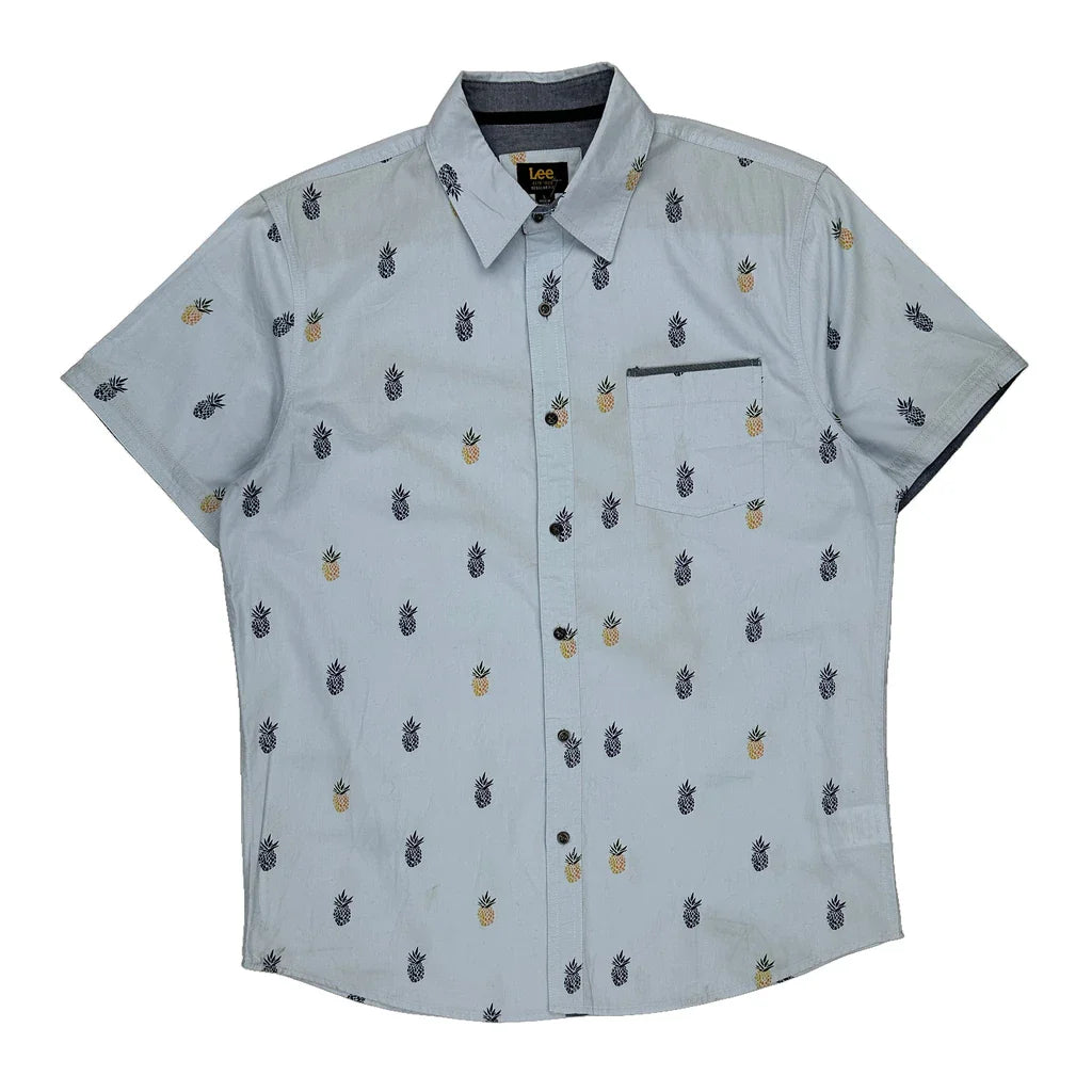 Lee Short Sleeve Shirt - Large Blue Cotton Refurbished - Thrifted (note: this is a term often used to describe second- refurbished available on Cerqular
